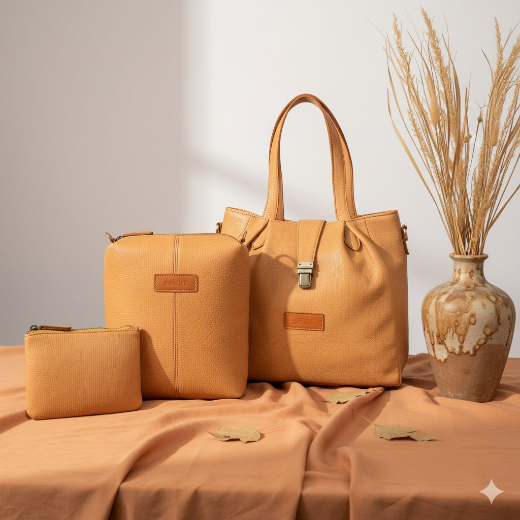 PremiumLeather Handbag Set | Tote + Sling + clutch| with Adjustable Strap