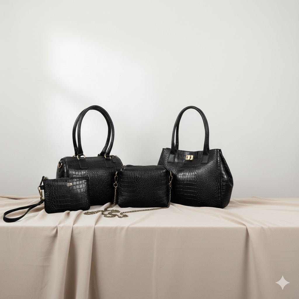 Premium Croc Pattern Leather Women's 4-in-1 Handbag Set (Tote, Shoulder, Sling & clutch)