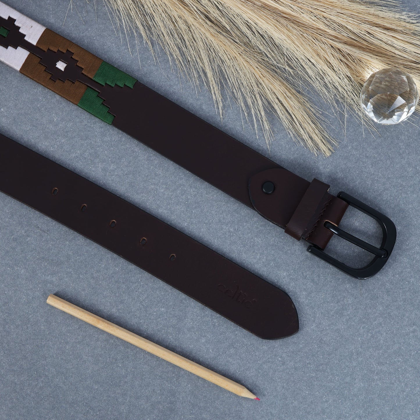 Premium Brown Leather Belt with Black Buckle & Multicolor Stitching.LB-878