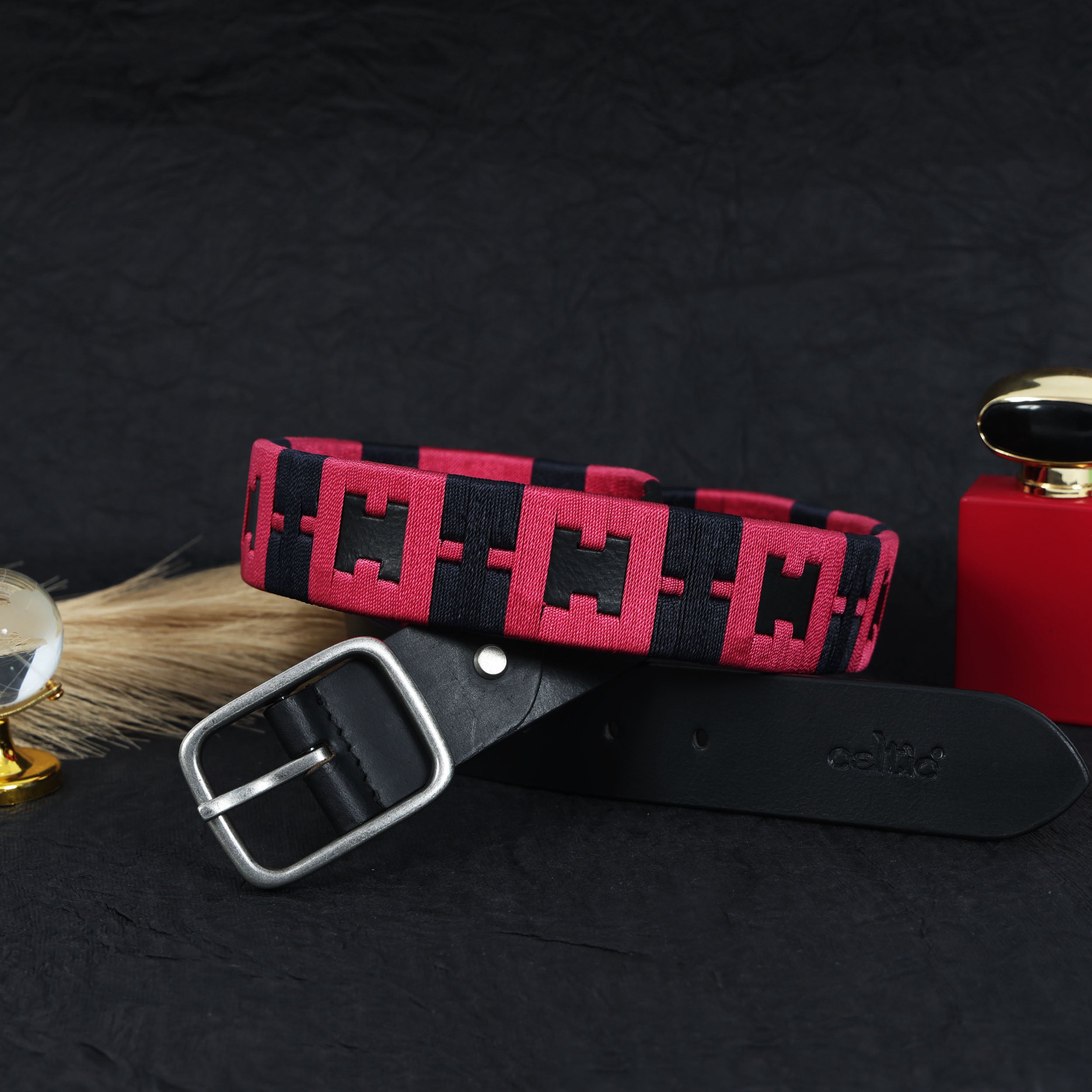 Premium Black & Red Leather Belt & Wallet Combo for Men | Trendy Designer Casual Gift Set