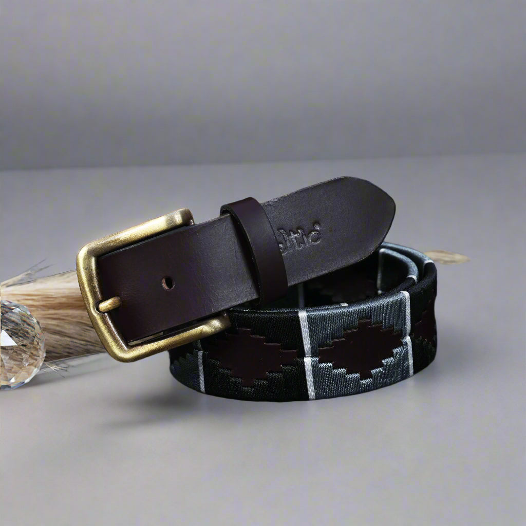 Premium Brown Leather Polo Belt with Gold Buckle Stylish Webbing Design. LB-870