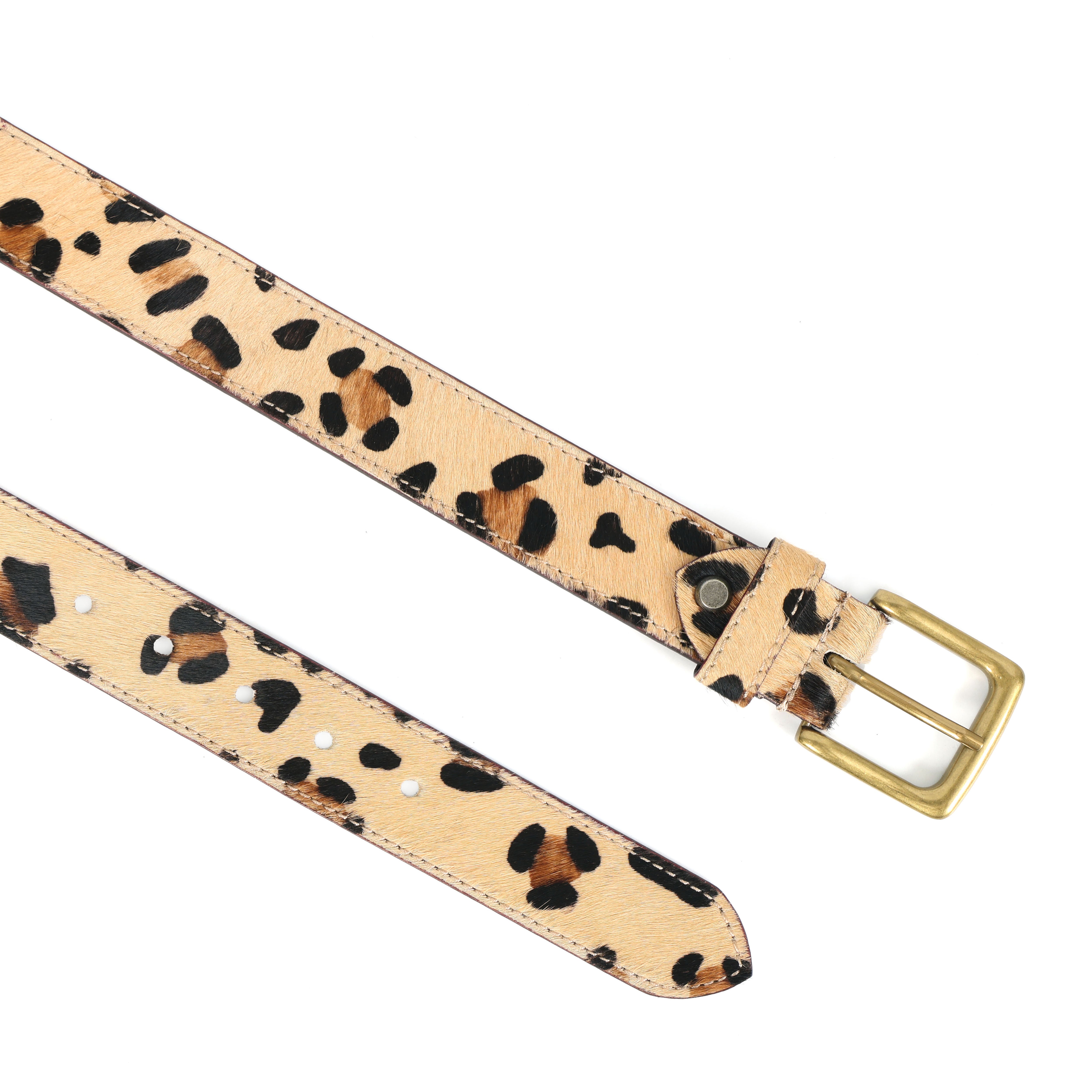 Unisex Leopard Print Leather Belt With Gold Buckle Stylish Animal Pattern Fashion Accessory