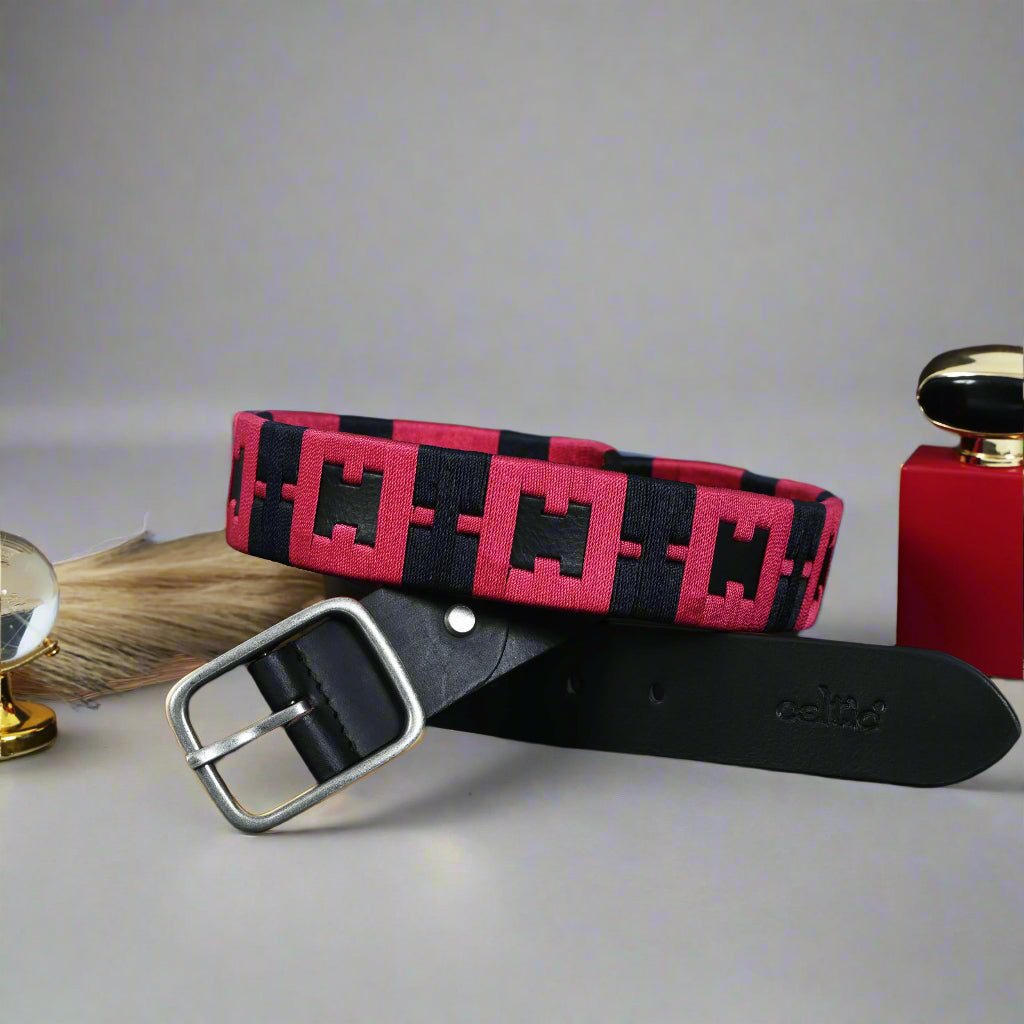 New Premium Leather Woven Fabric Belt with Matching Key Ring. LB-862