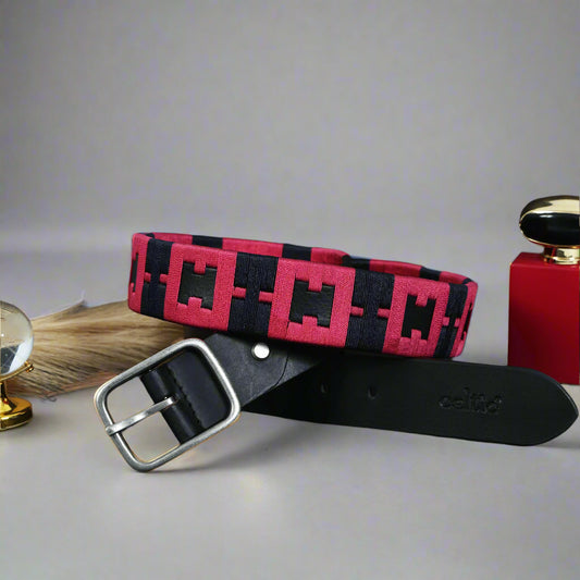 New Premium Leather Woven Fabric Belt with Matching Key Ring. LB-862