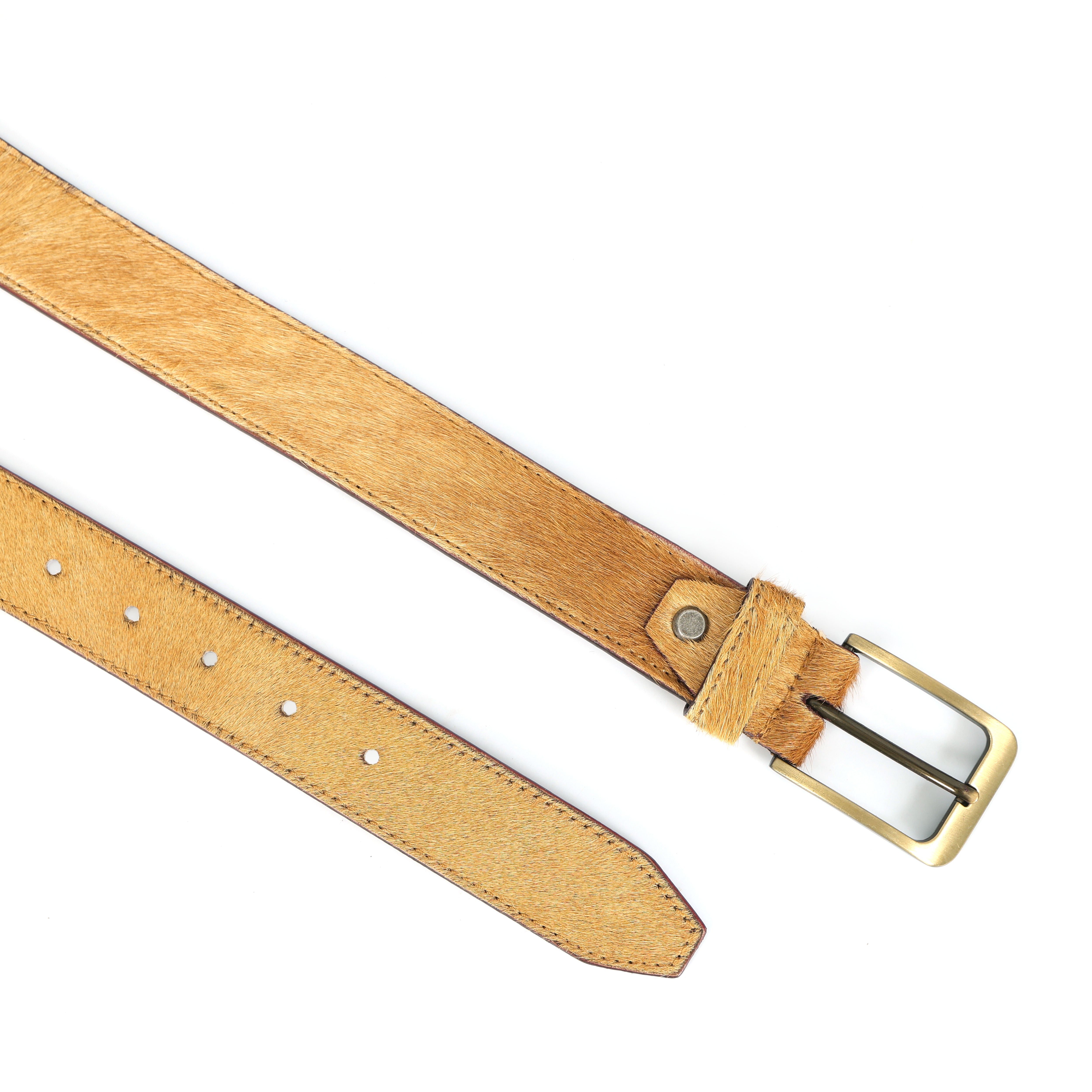 Unisex Premium Tan Hairon Leather Belt With Brass Buckle Handmade Stylish Accessory