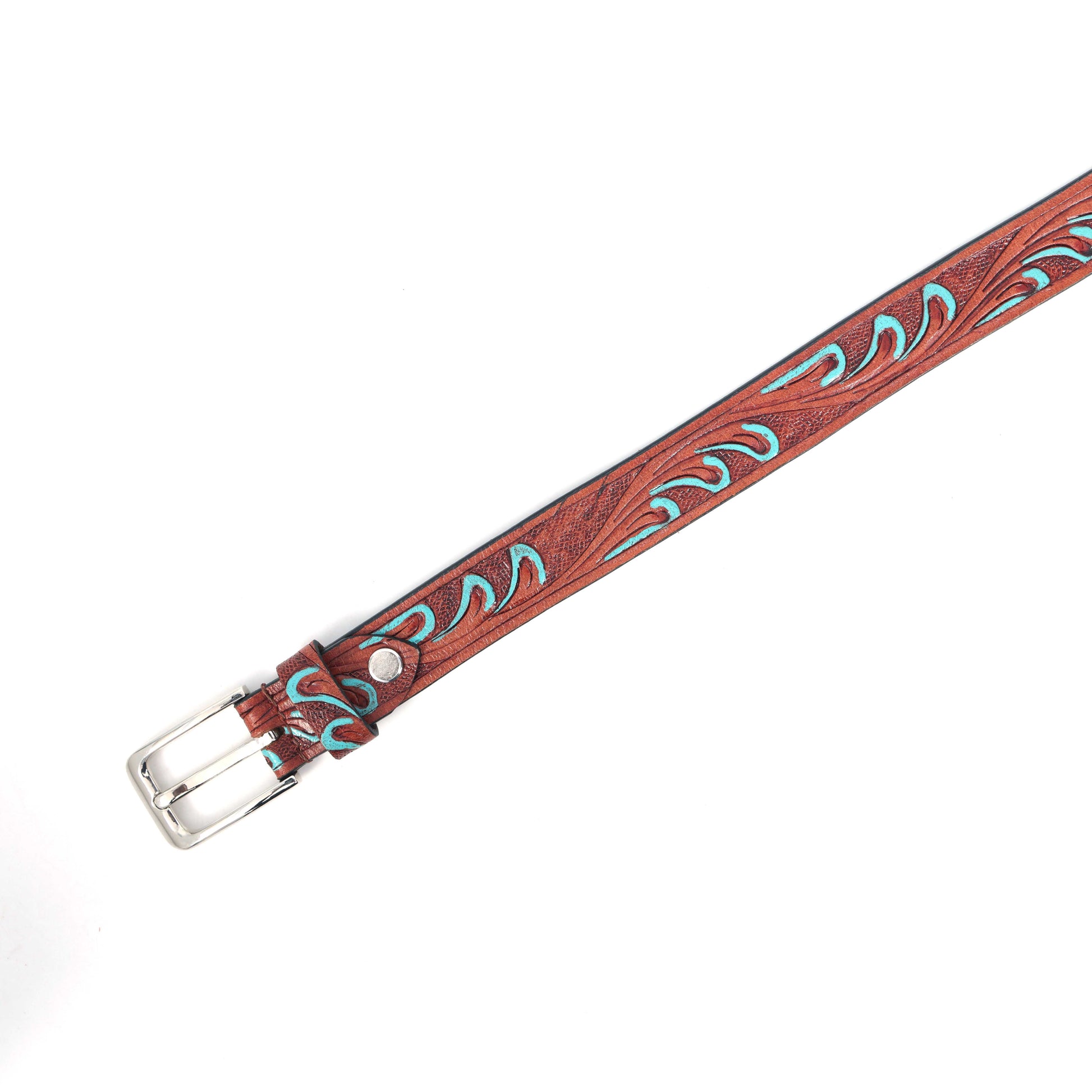 Premium Tan & Blue Leather Belt with Silver Buckle  Stylish & Durable. LB-856