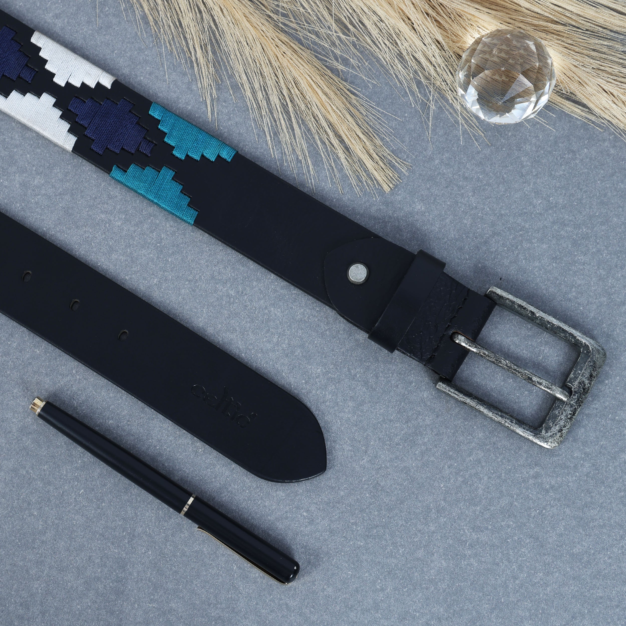 Premium Black Leather Belt with Multi-Color Stitching Durable & Stylish.LB-872