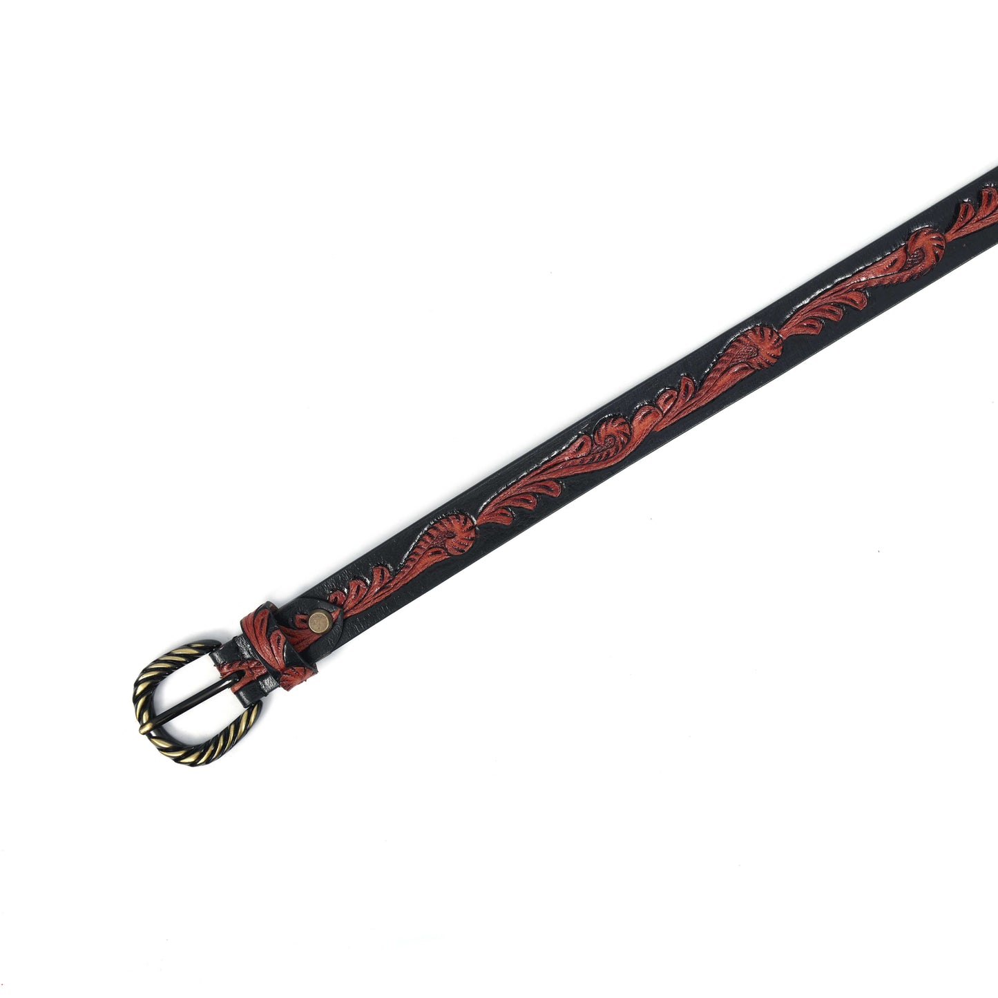 Hand-Carved Brown and Black Leather Belt  Unique Custom Leather Craftsmanship. LB-847