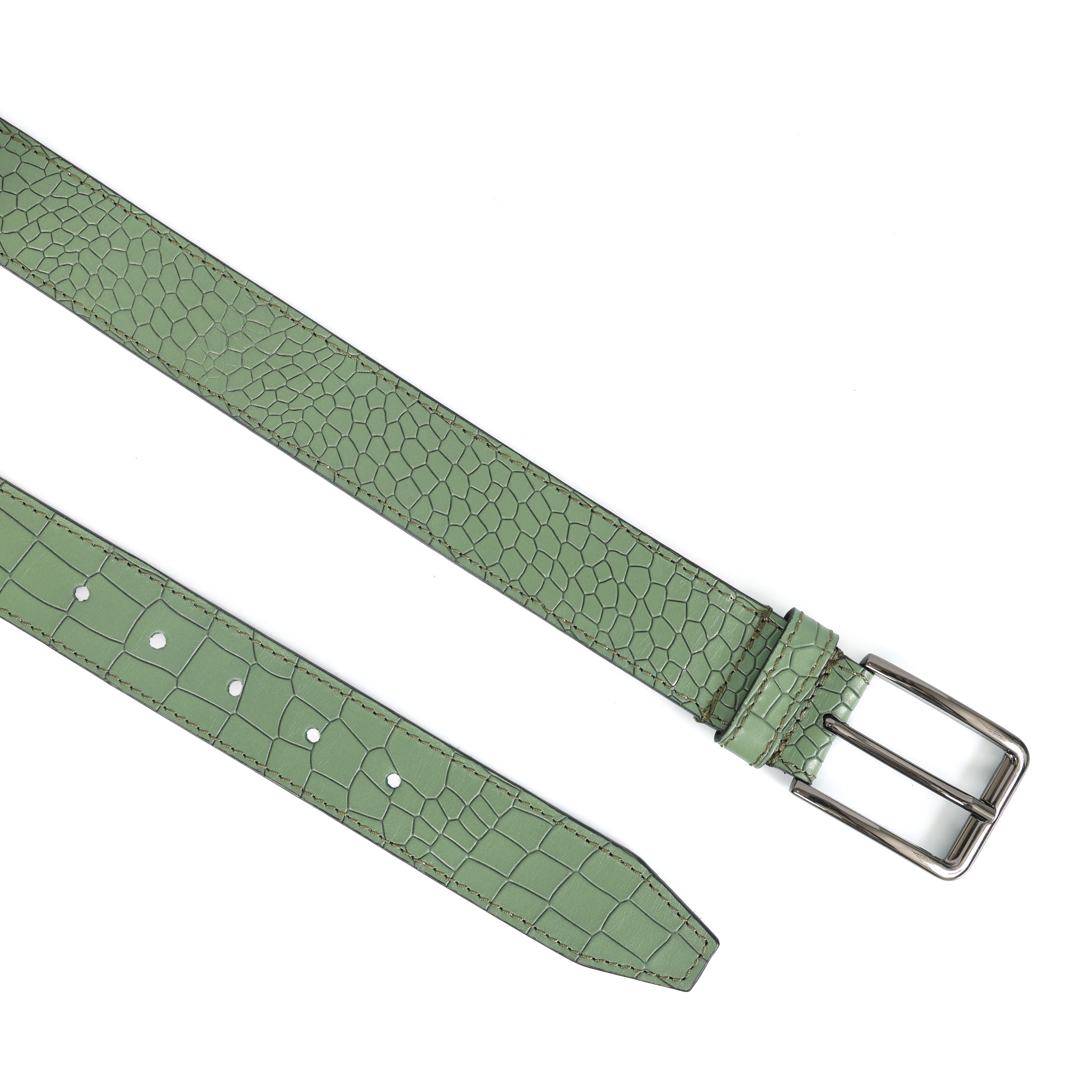 Men Mint Green Crocodile Texture Leather Belt Stylish Adjustable Buckle For Women