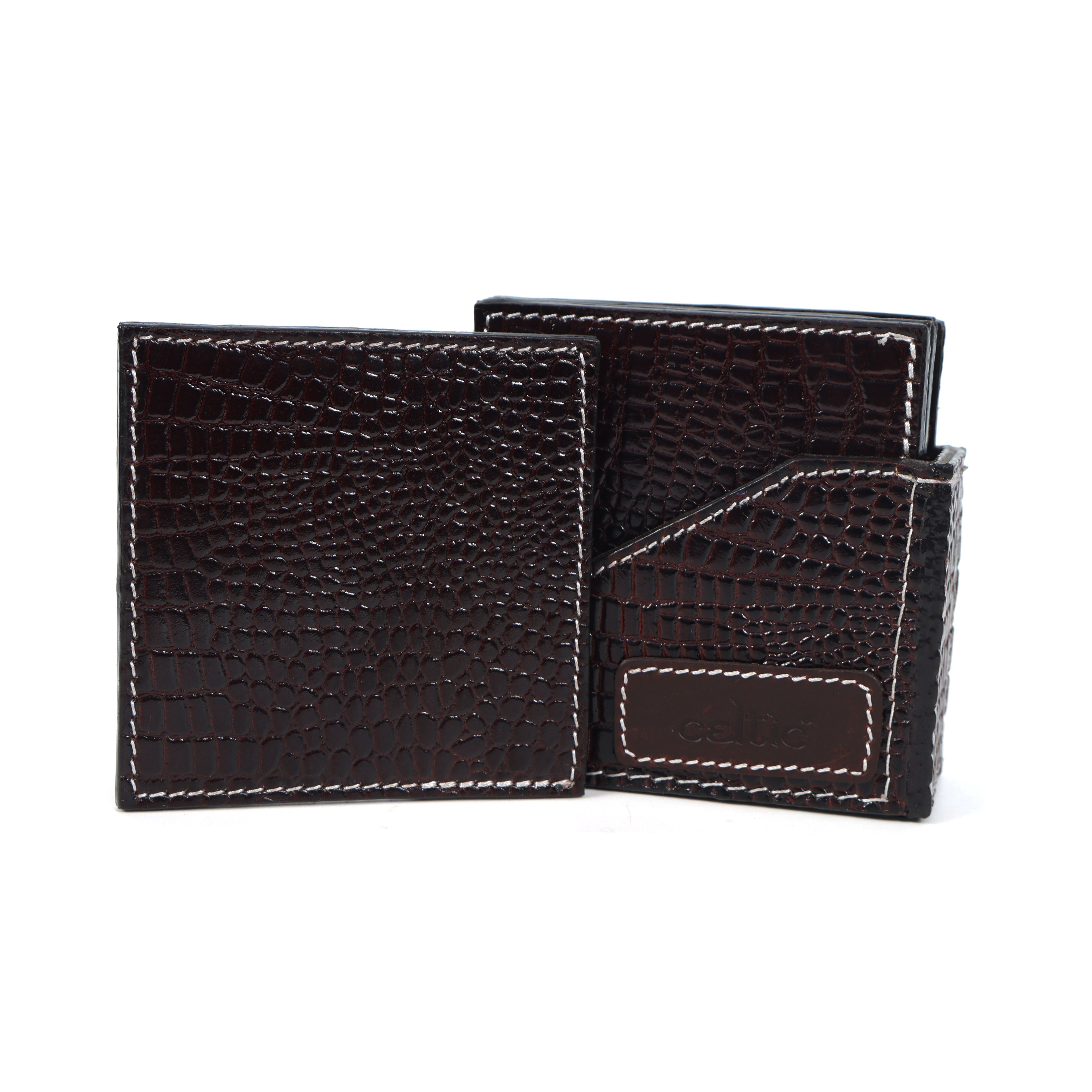 Premium Croc-Textured Leather Coaster Set with Holder
