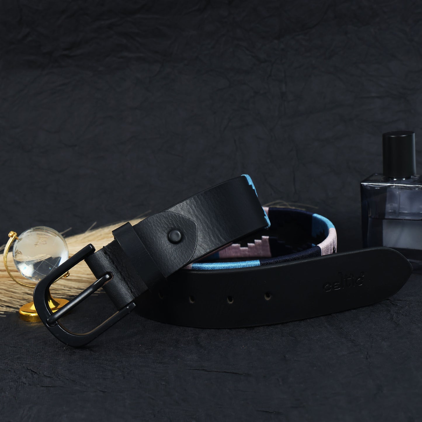 Premium Black Leather Black Buckle Belt with Multi-Color Stitching Stylish & Durable.LB-875