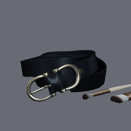 Premium New Designer Black Milled Leather Belt. LB-858
