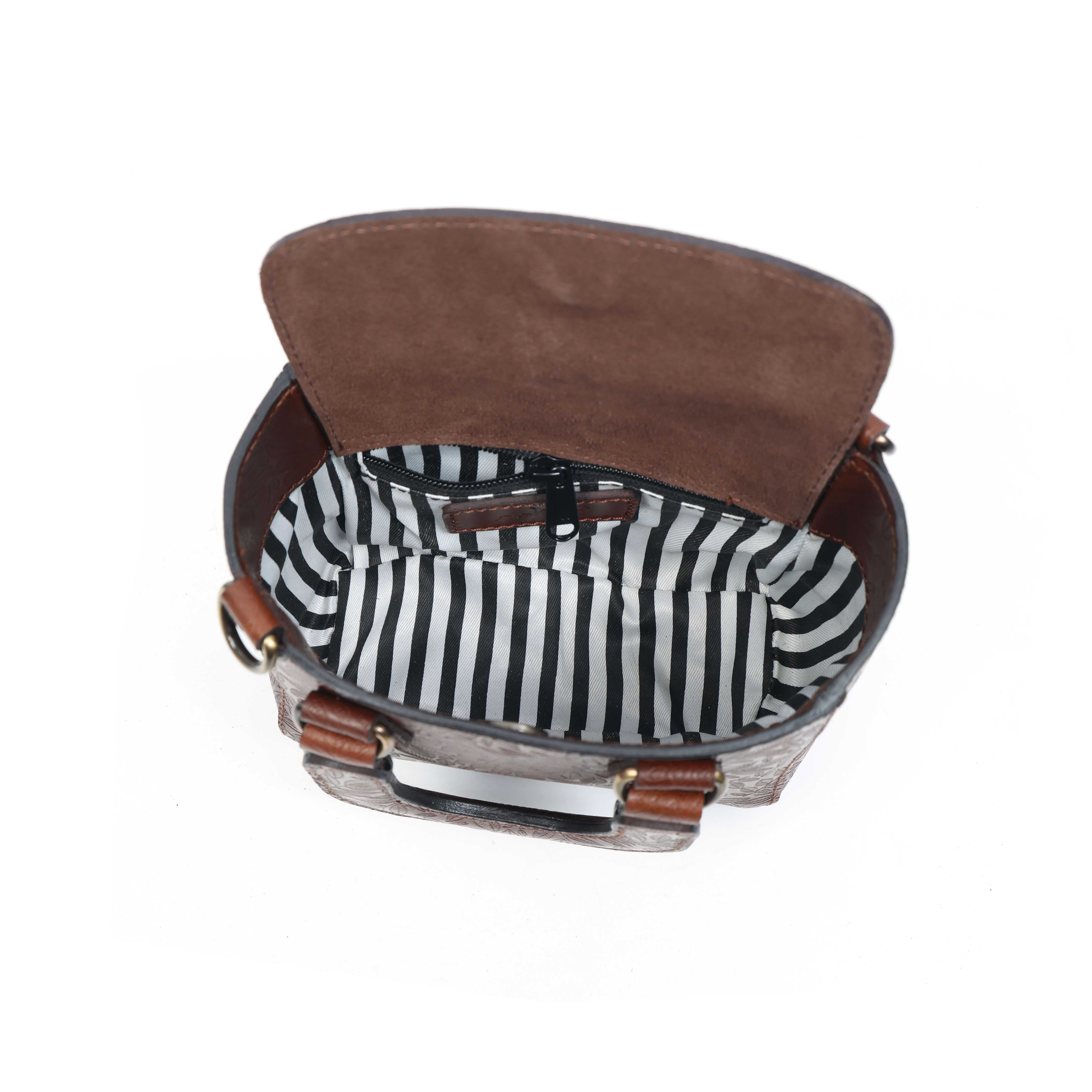 Premium Embossed Genuine Leather Mini Tote Crossbody Bag with Dual Handles & Zip Pocket