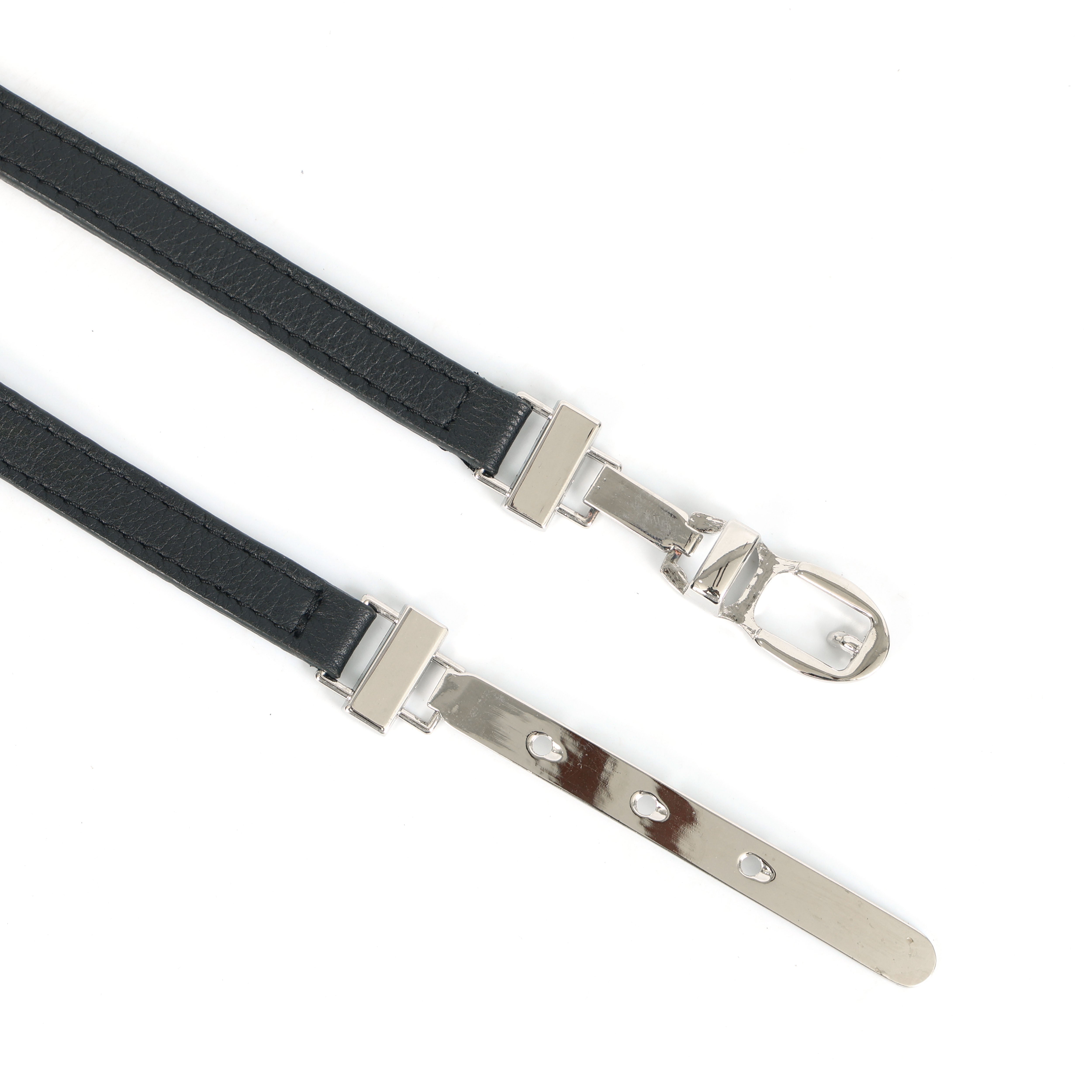 Celtic Black Genuine Leather Belt for Women | Sleek Slim Belt with Polished Metal Buckle