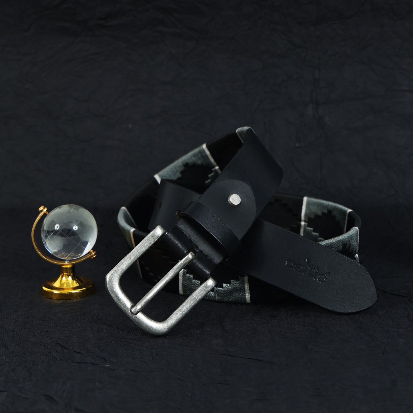 New Premium Leather Grey & Black Webbing Polo Belt and Keyring. LB-863