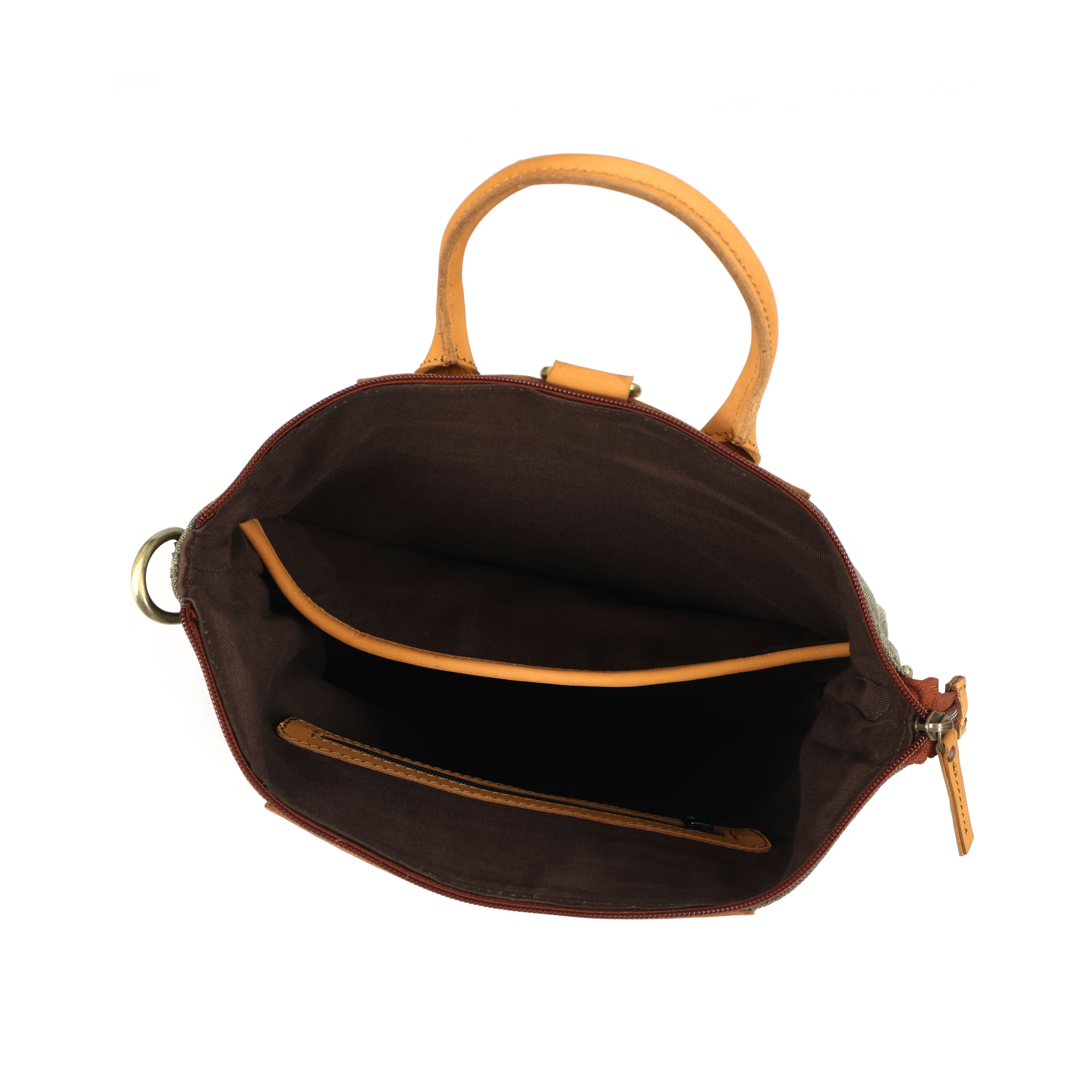 Premium Genuine Leather& Canvas Convertible Backpack Tote with Zip Closure & Adjustable Strap