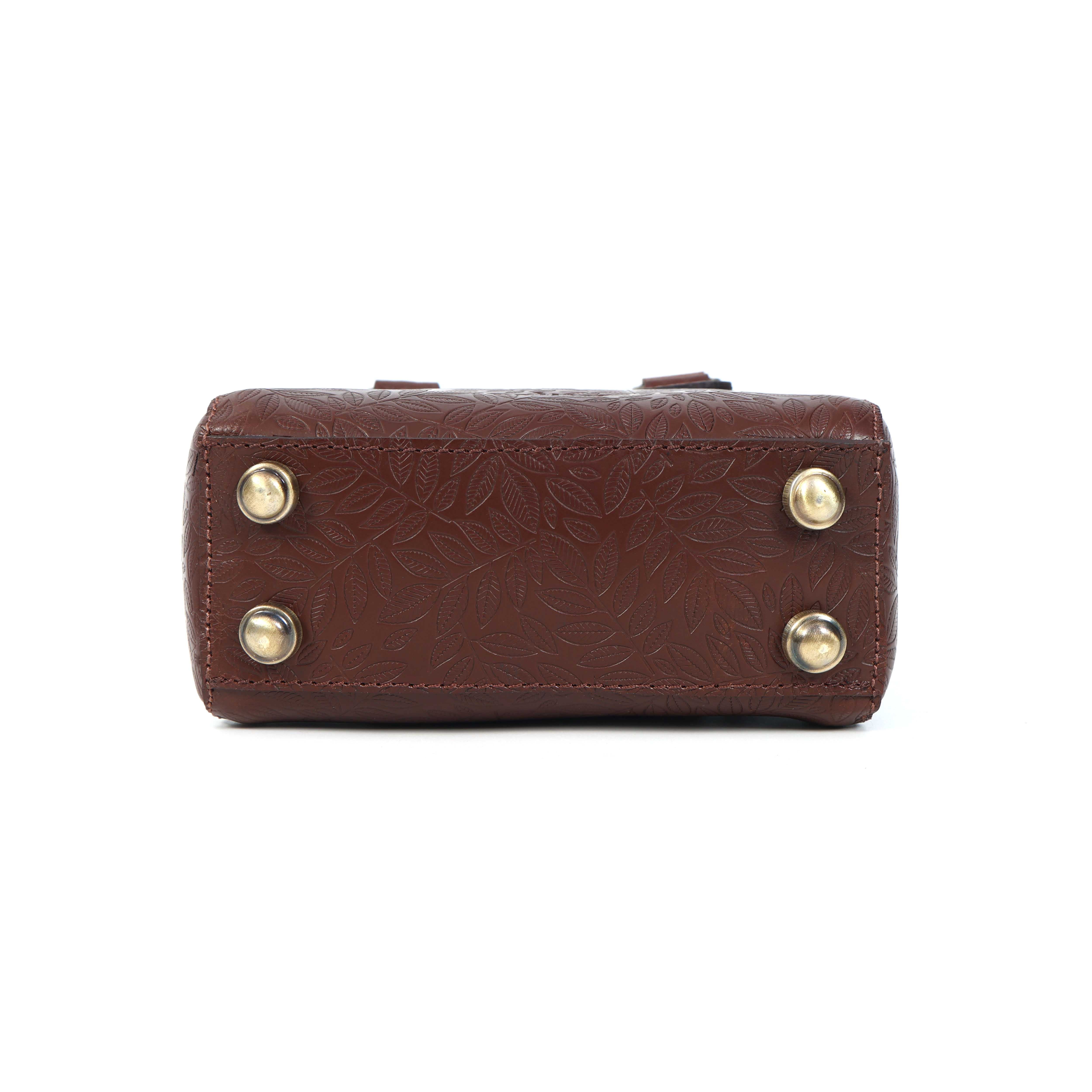 Premium Embossed Genuine Leather Mini Tote Crossbody Bag with Dual Handles & Zip Pocket