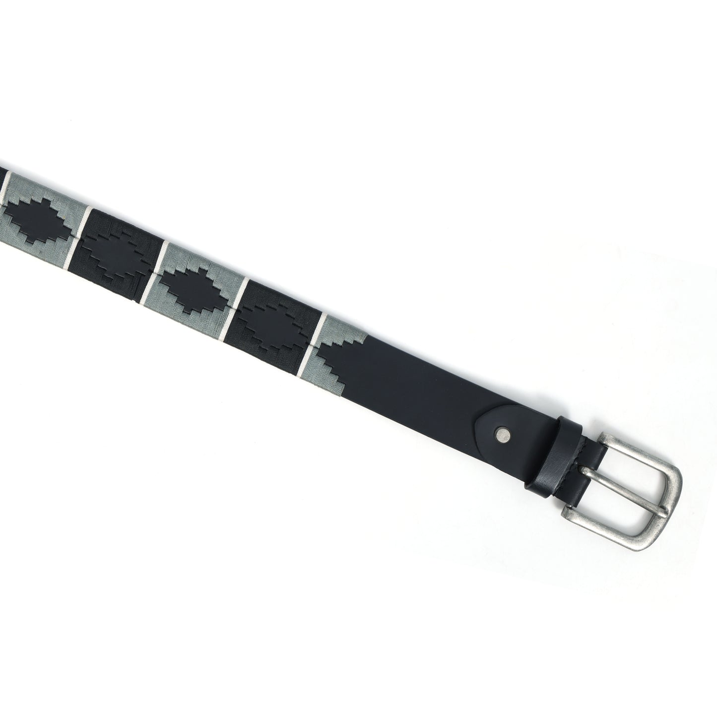 New Premium Leather Grey & Black Webbing Polo Belt and Keyring. LB-863