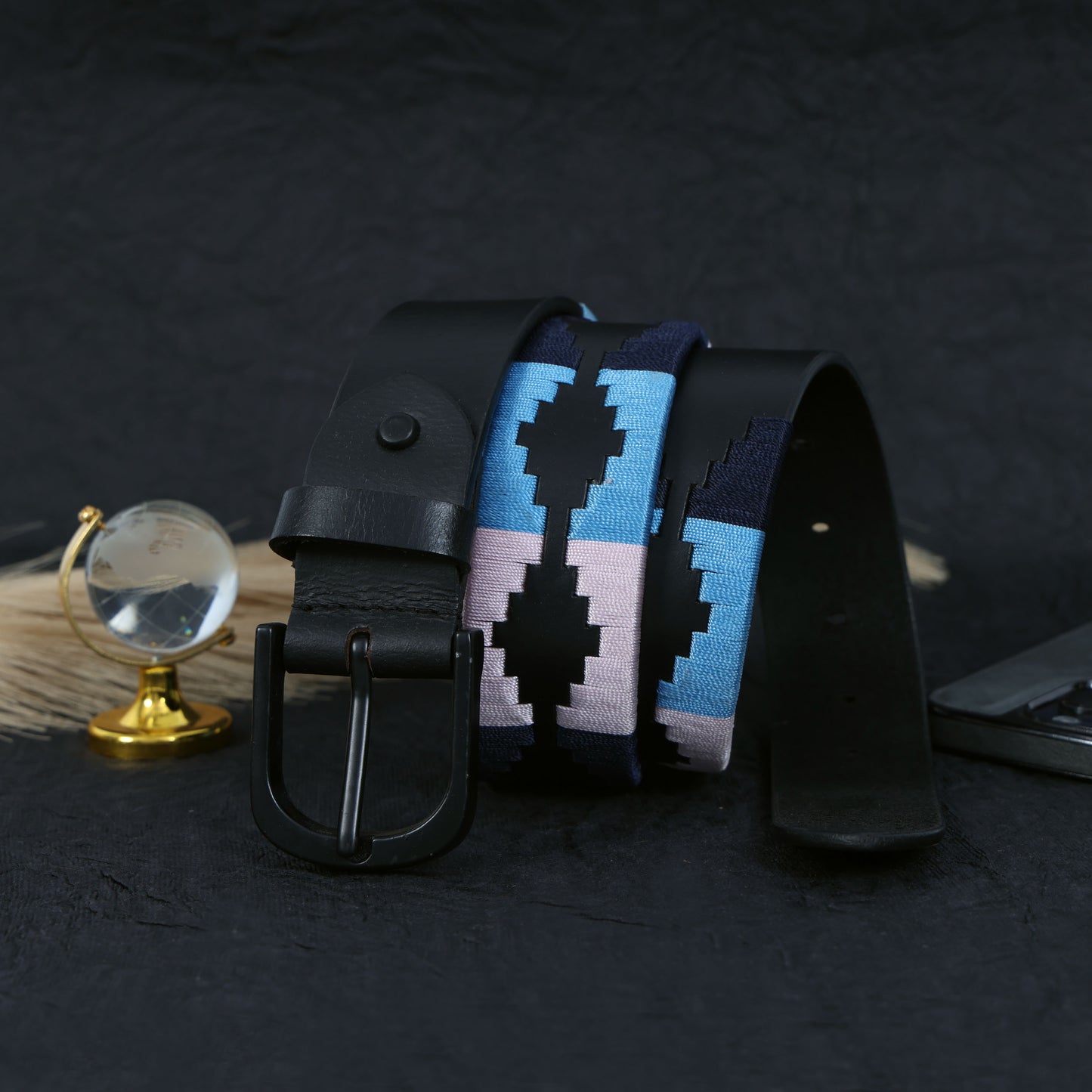 Premium Black Leather Black Buckle Belt with Multi-Color Stitching Stylish & Durable.LB-875