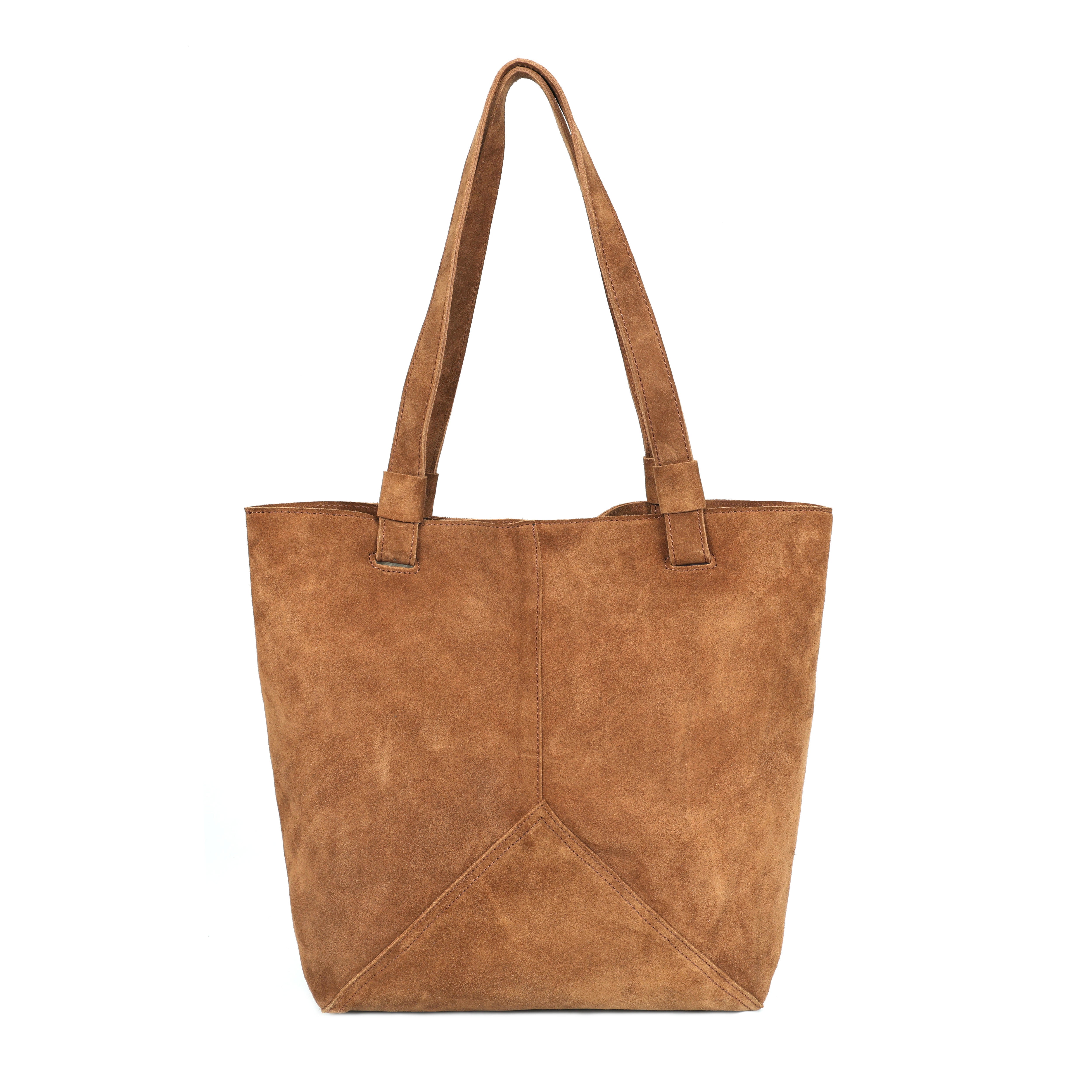 Premium Genuine Suede Leather Tote Bag with Shoulder Straps & Inner Zip Pocket