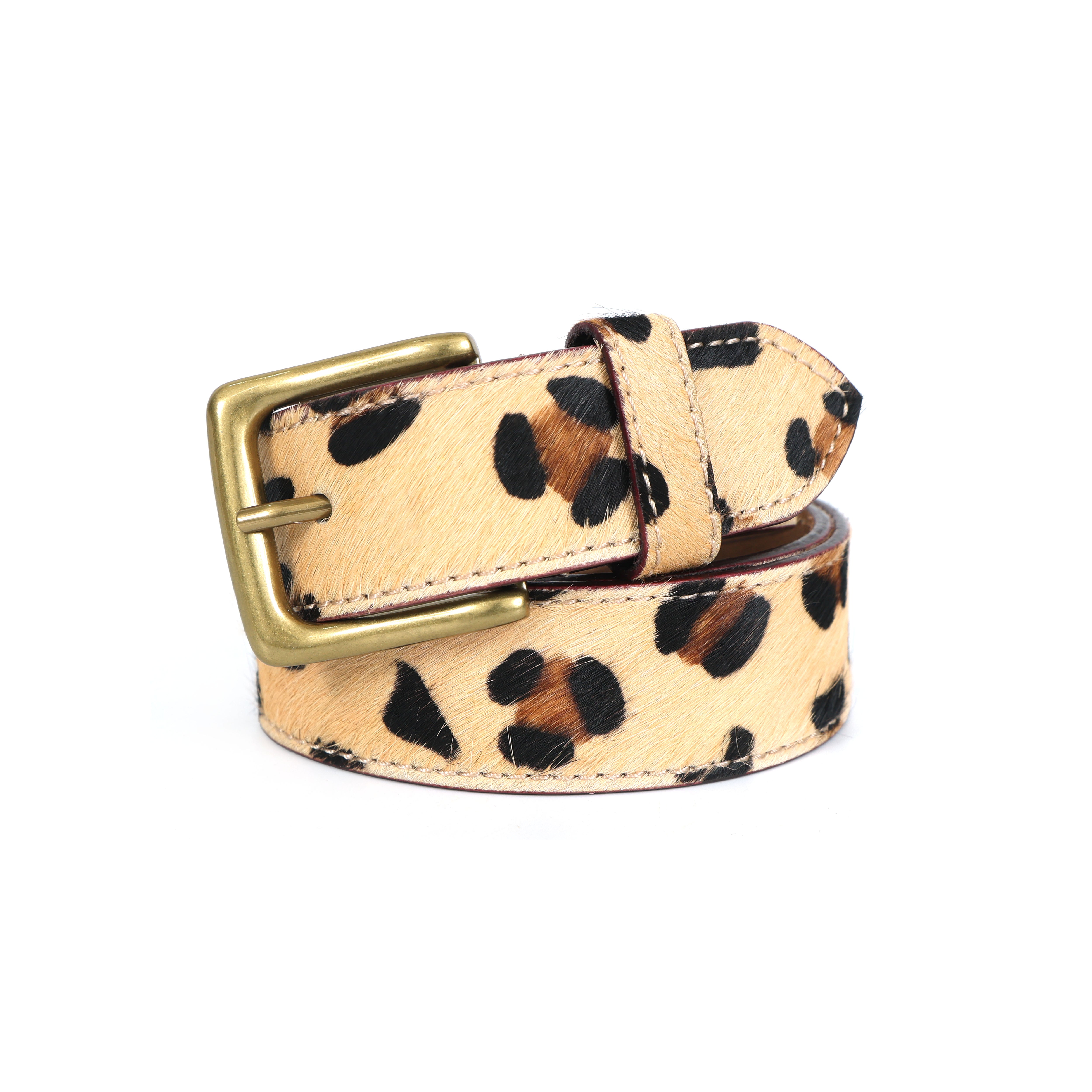Unisex Leopard Print Leather Belt With Gold Buckle Stylish Animal Pattern Fashion Accessory