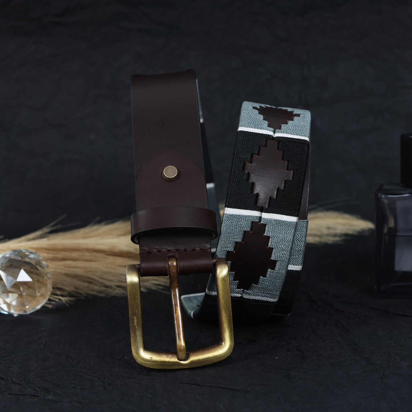 Premium Brown Leather Polo Belt with Gold Buckle Stylish Webbing Design. LB-870