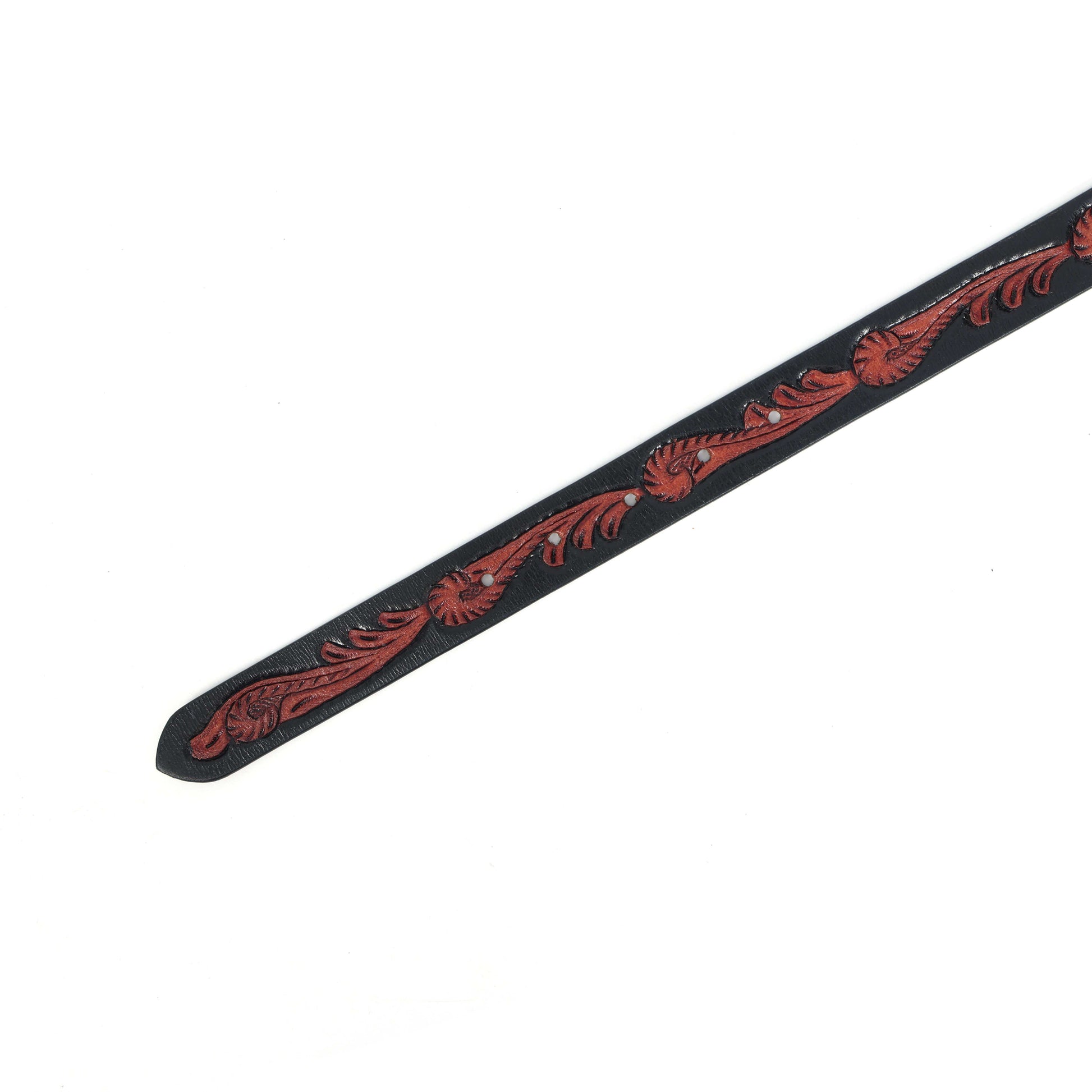 Hand-Carved Brown and Black Leather Belt  Unique Custom Leather Craftsmanship. LB-847