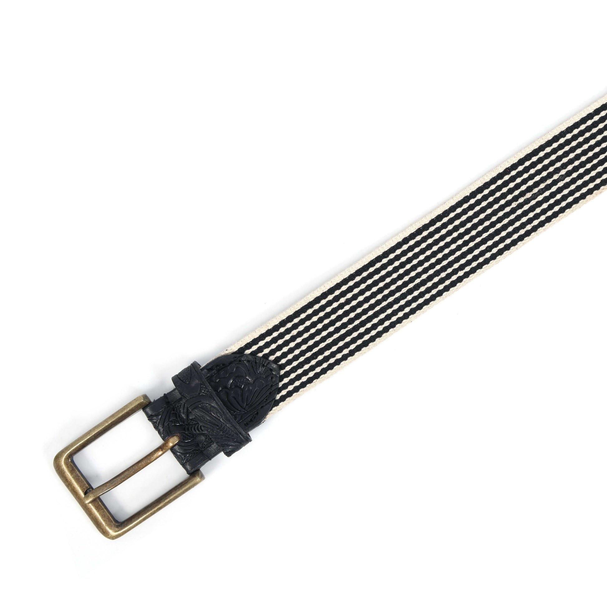 Black Hand-Carved Black Leather Belt with Black Webbing  38mm. LB-835