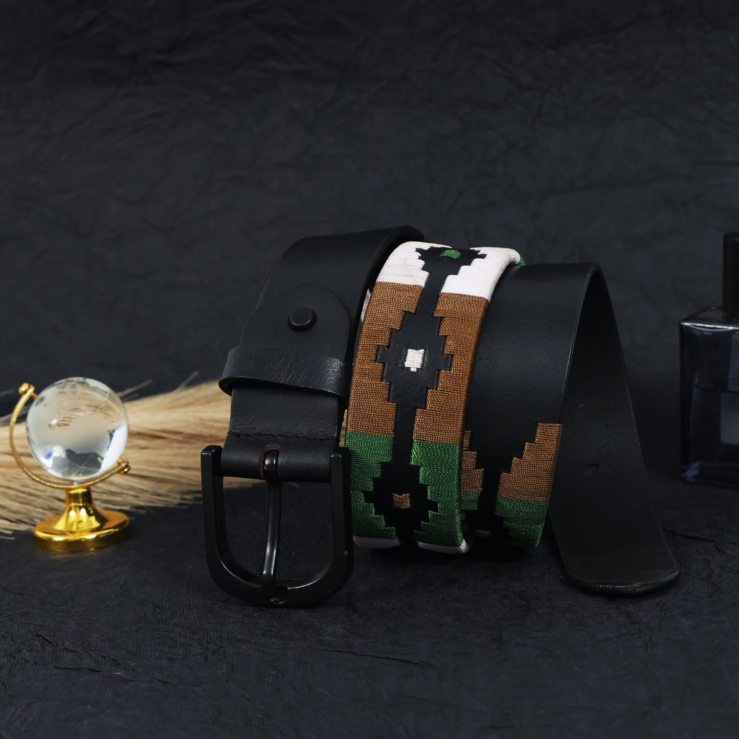 Premium Black Leather Belt Black Buckle & Multicolor Stitching | Designer Edition.LB-879