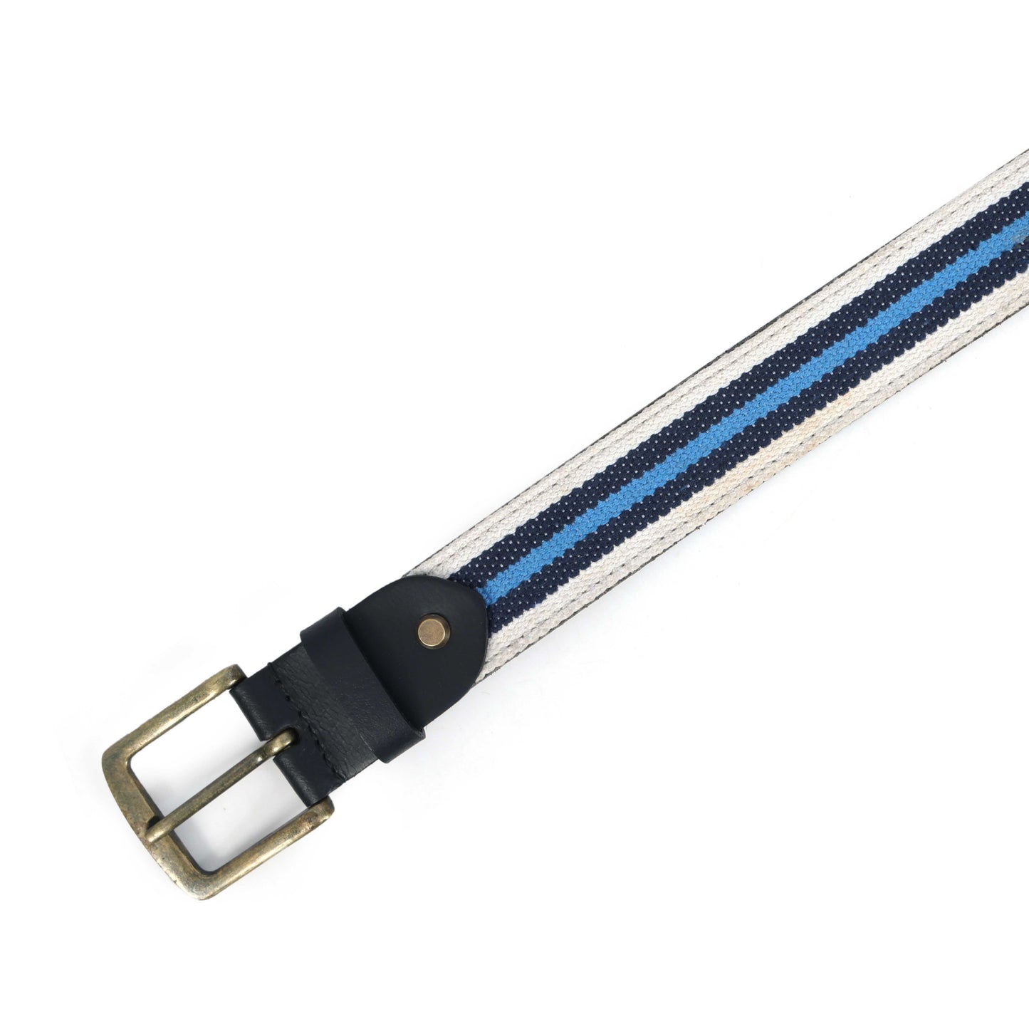 Black Leather Belt with Blue Webbing 38mm. LB-833