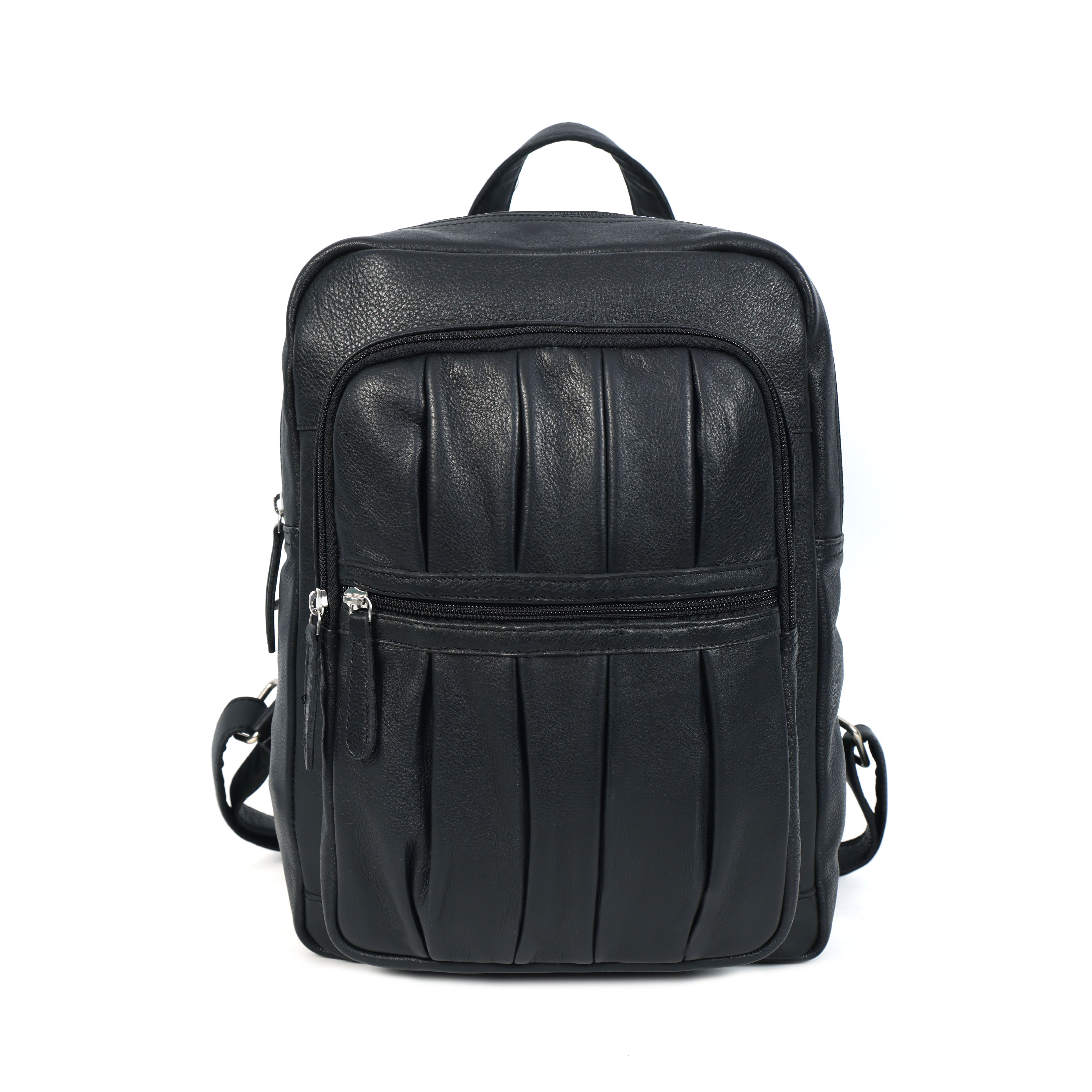 Premium Genuine Leather Multi-Zip Backpack with Padded Straps & Organizer Pockets
