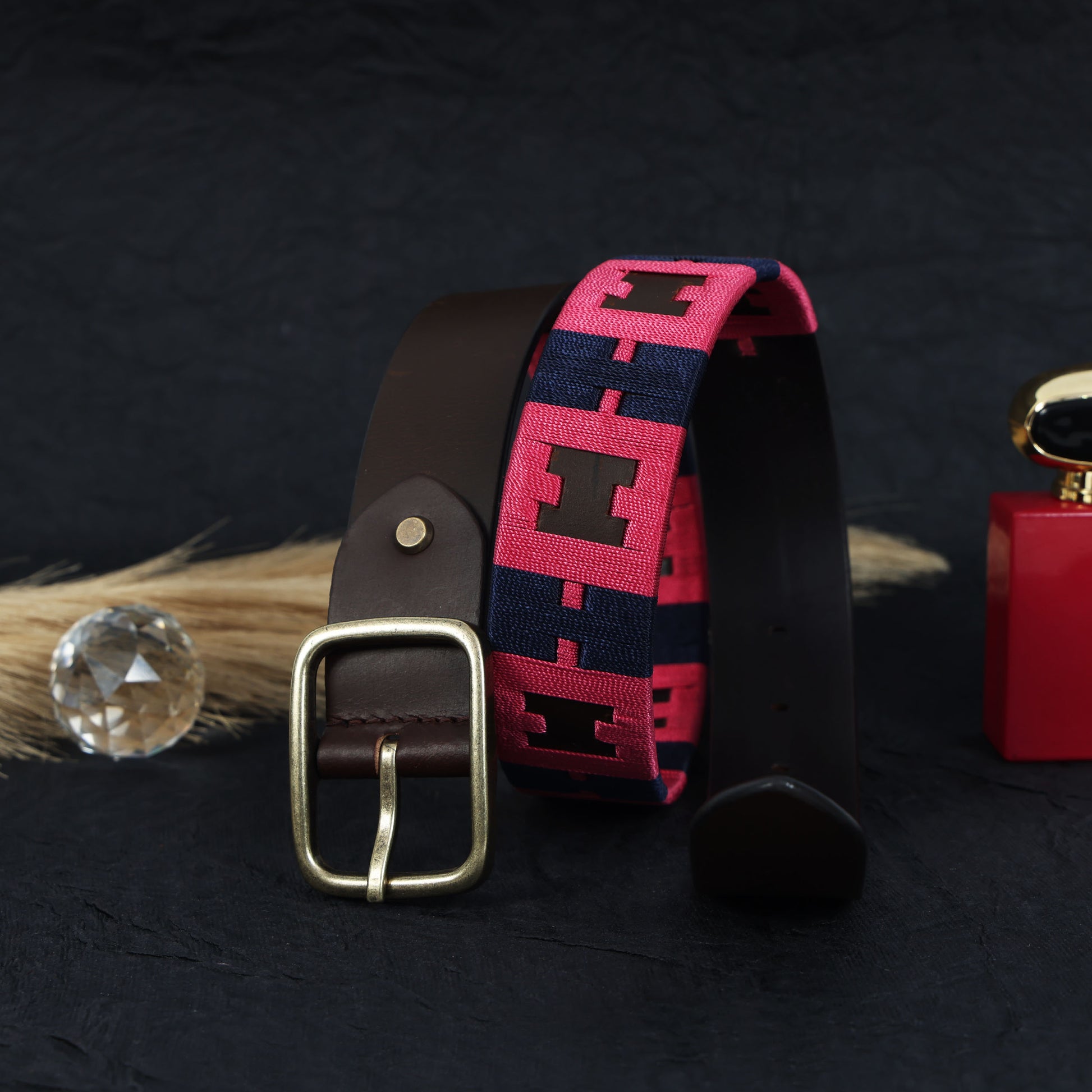 Premium New Designer Polo Brown Leather Belt with Polo Keyring. LB-861