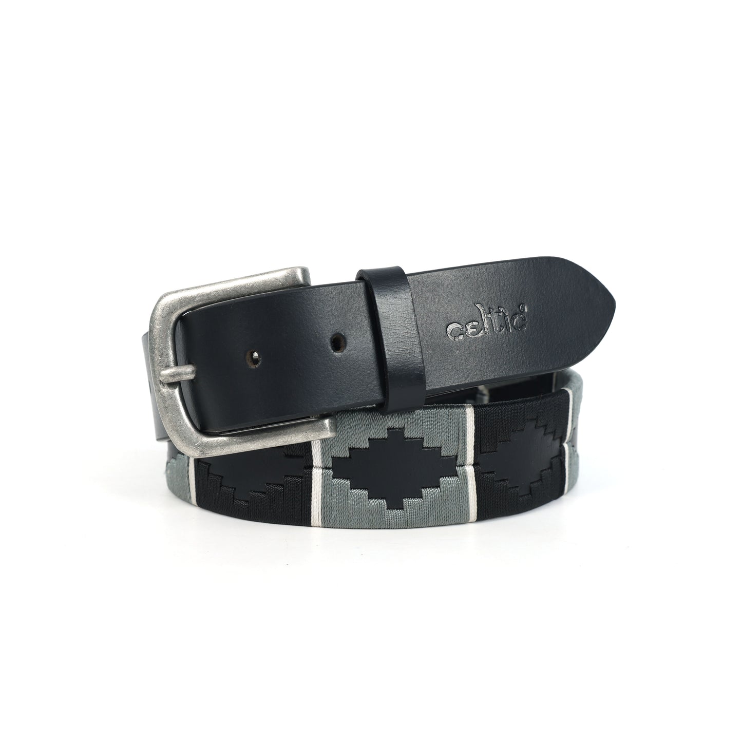 New Premium Leather Grey & Black Webbing Polo Belt and Keyring. LB-863