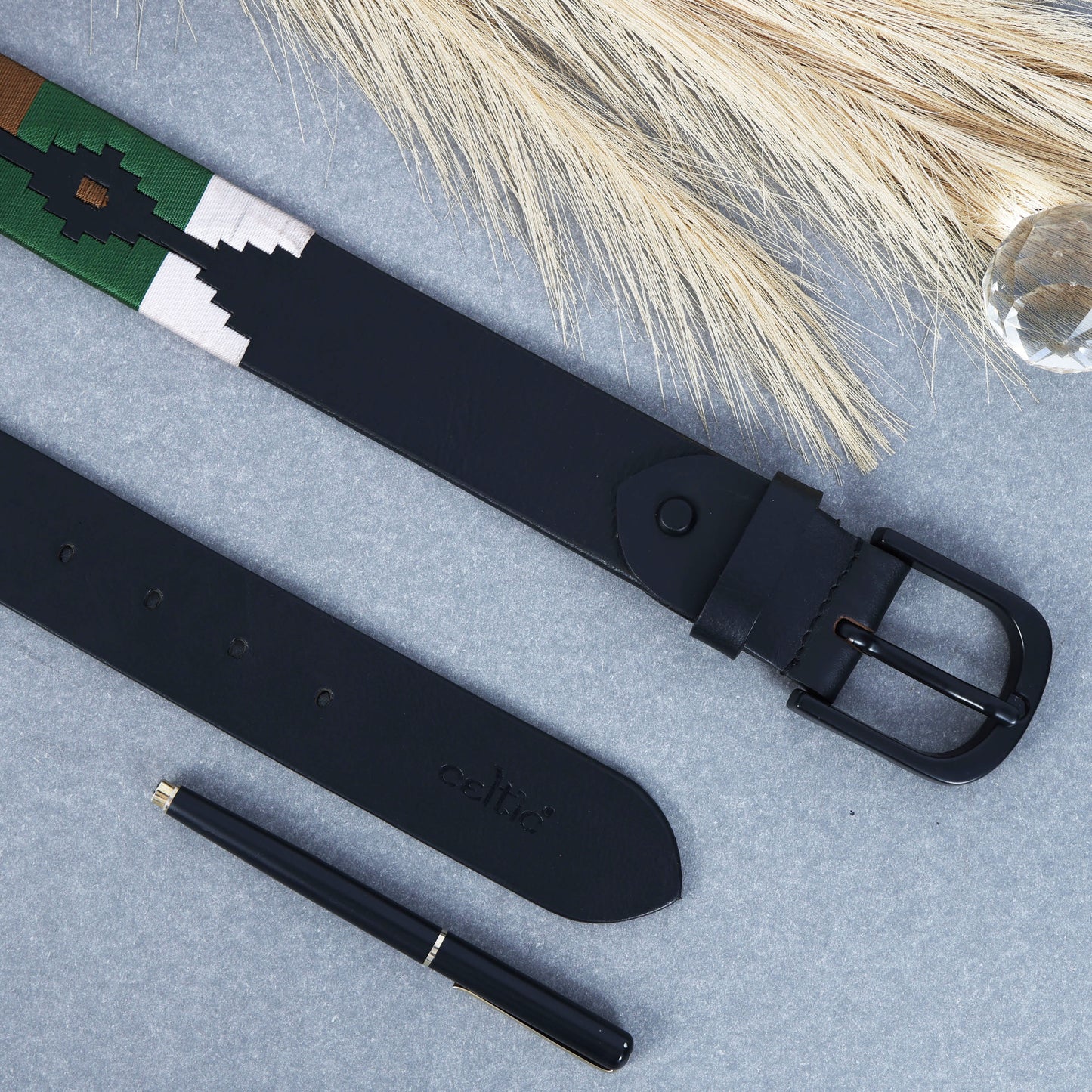 Premium Black Leather Belt Black Buckle & Multicolor Stitching | Designer Edition.LB-879