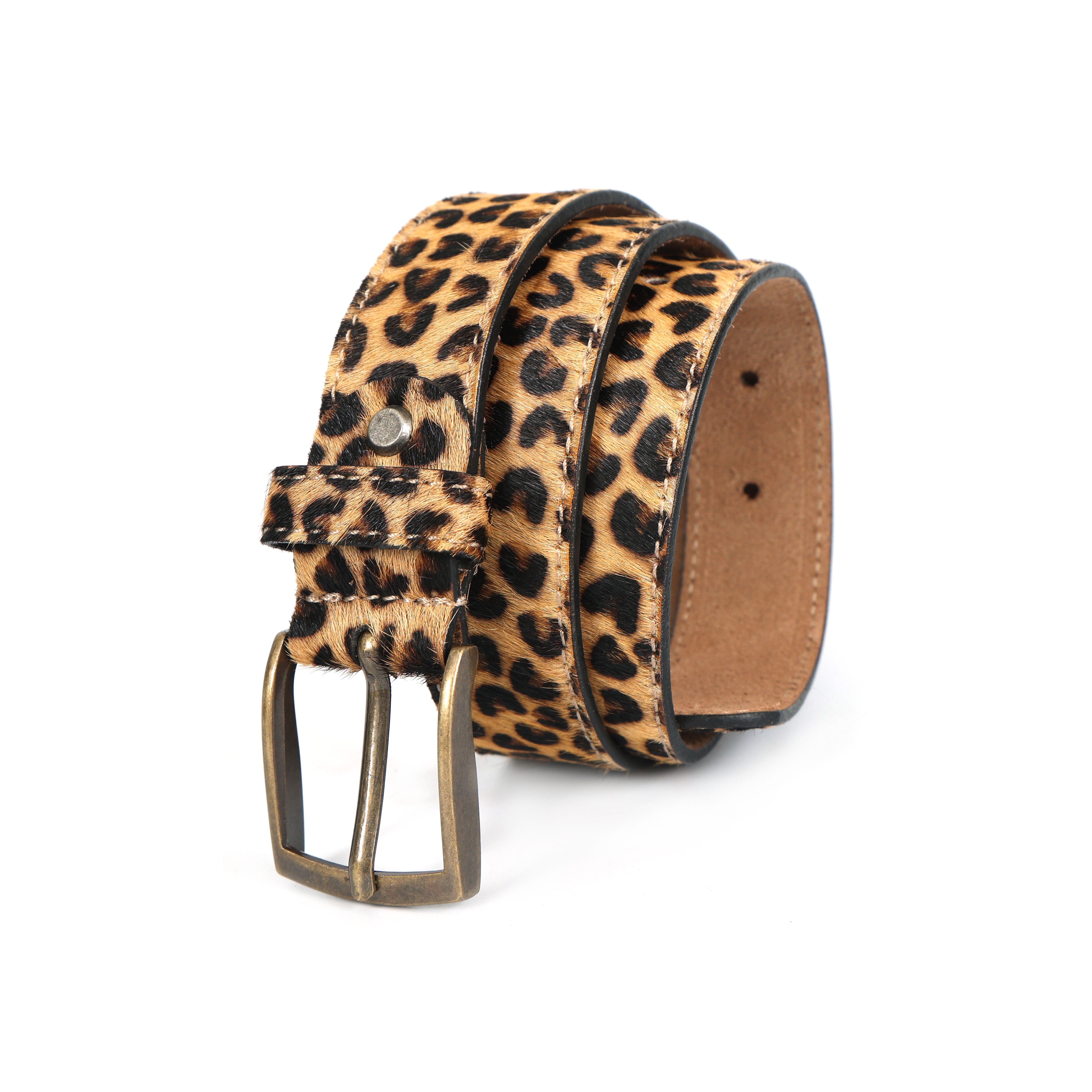 Unisex Leopard Print Genuine Leather Belt With Brass Buckle Stylish Casual Wear Accessory