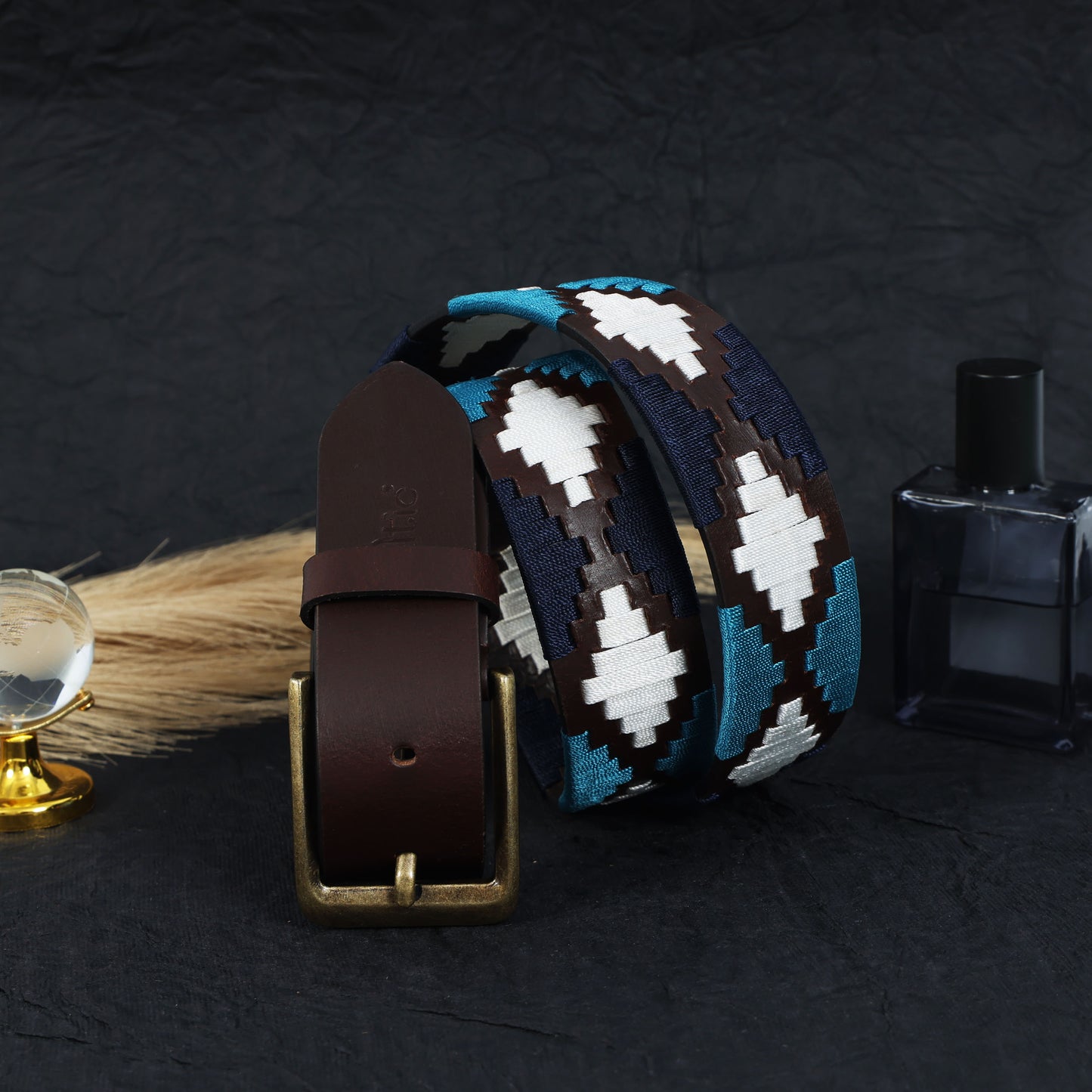 Premium Brown Leather Belt with Golden Buckle & Multi-Color Stitching.LB-877