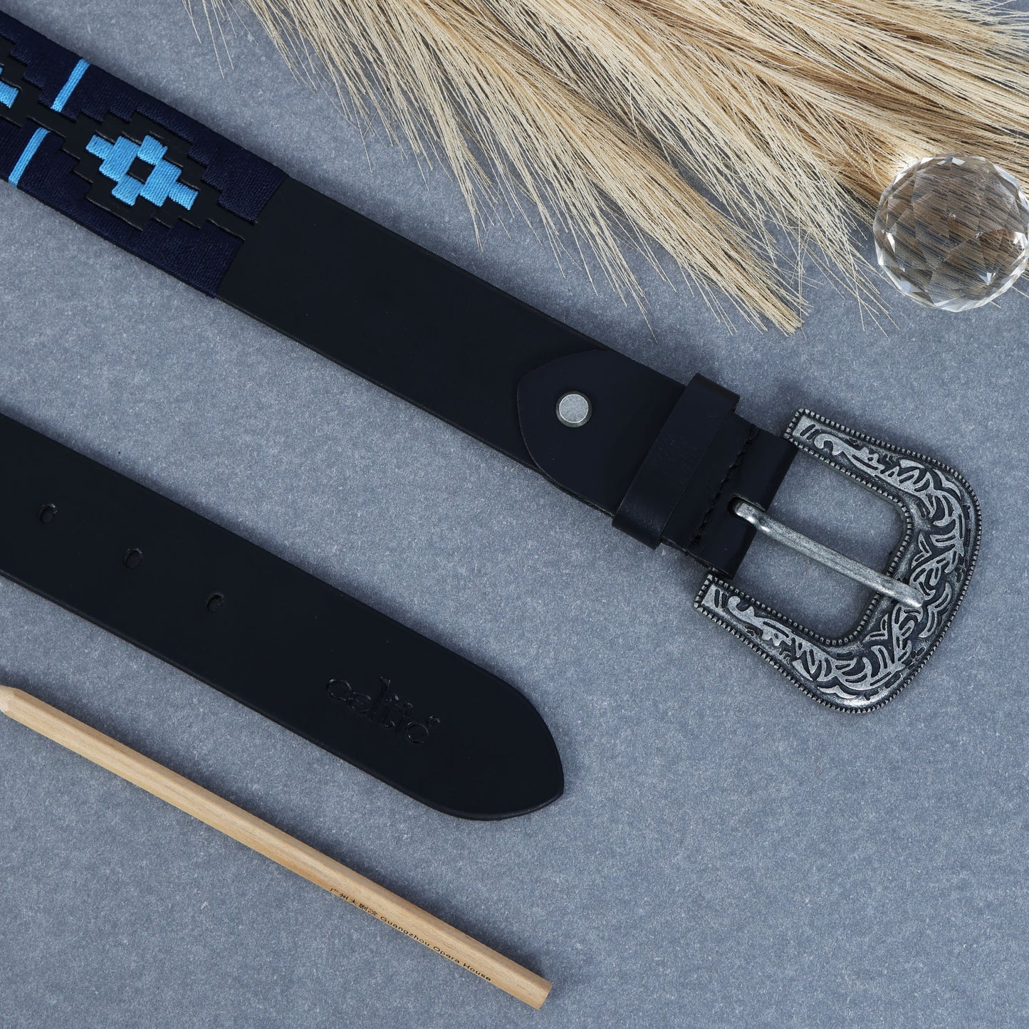 Premium Black Leather Belt with King Buckle & Blue Stitching Stylish & Durable.LB-873