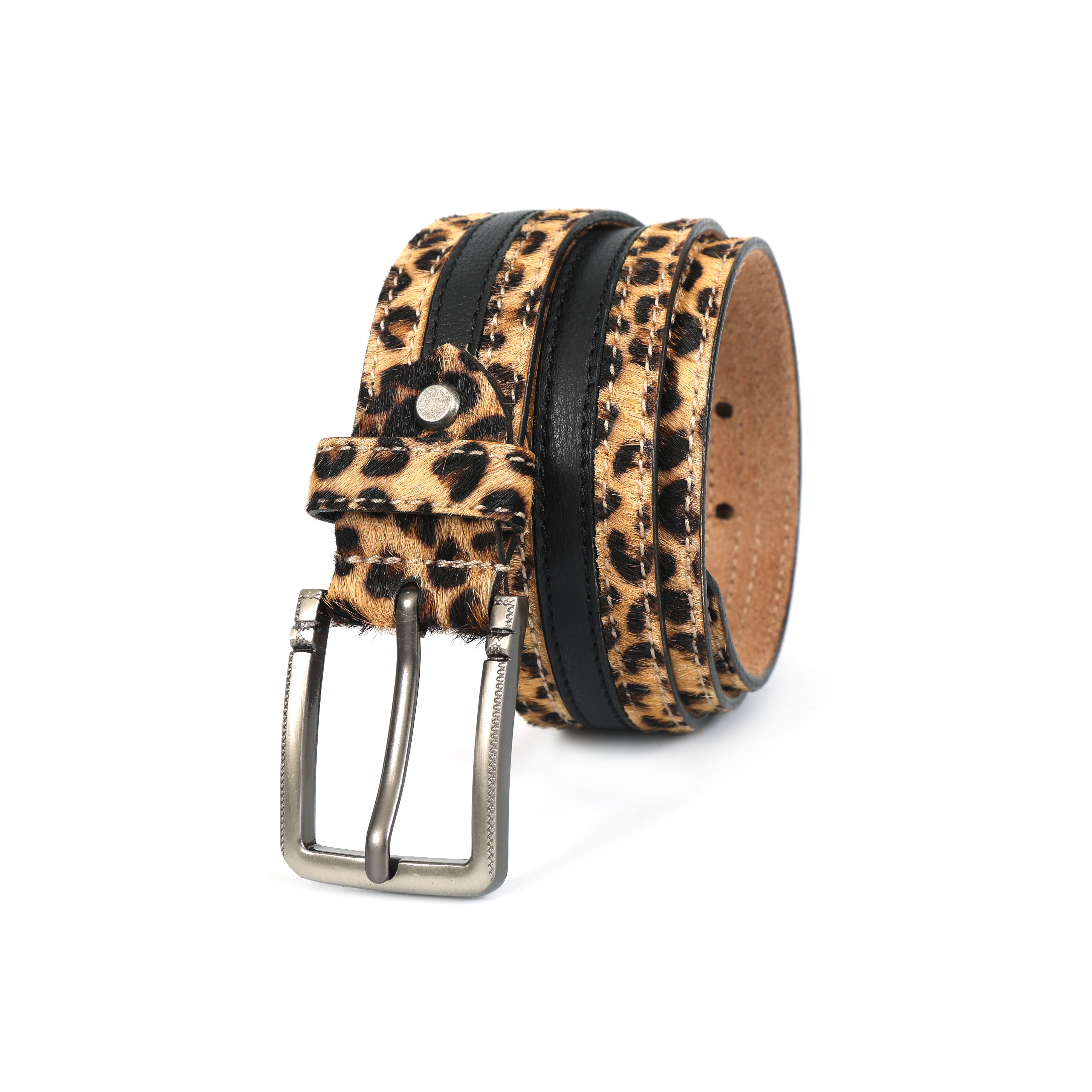 Womens Leopard Print Leather Belt with Sleek Metal Buckle for Trendy Casual Wear