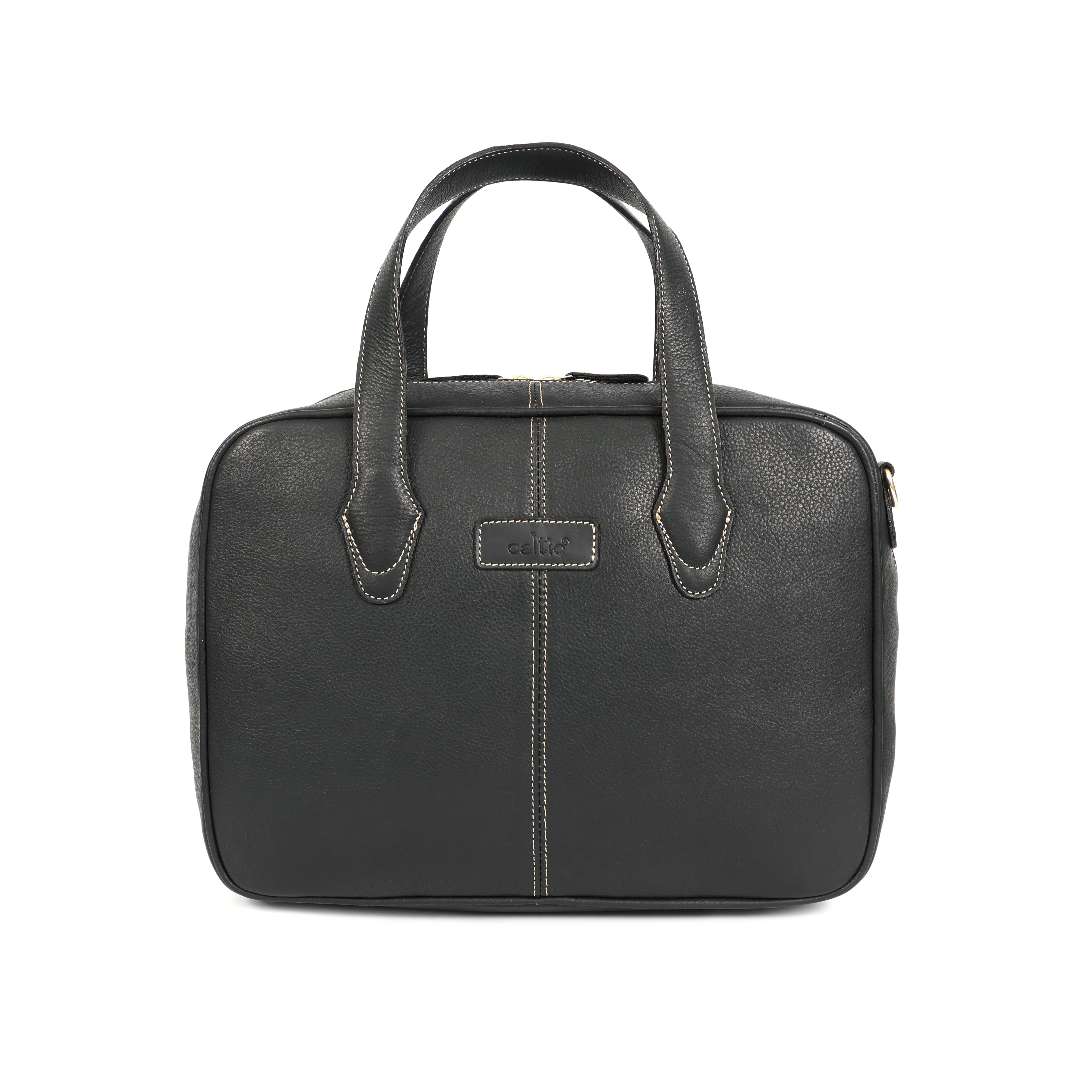 Premium Genuine Black Leather Messenger with Adjustable Shoulder Strap & Inner Zip Pockets