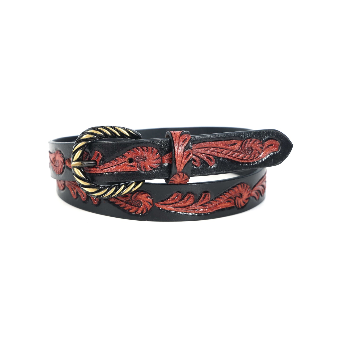 Hand-Carved Brown and Black Leather Belt  Unique Custom Leather Craftsmanship. LB-847