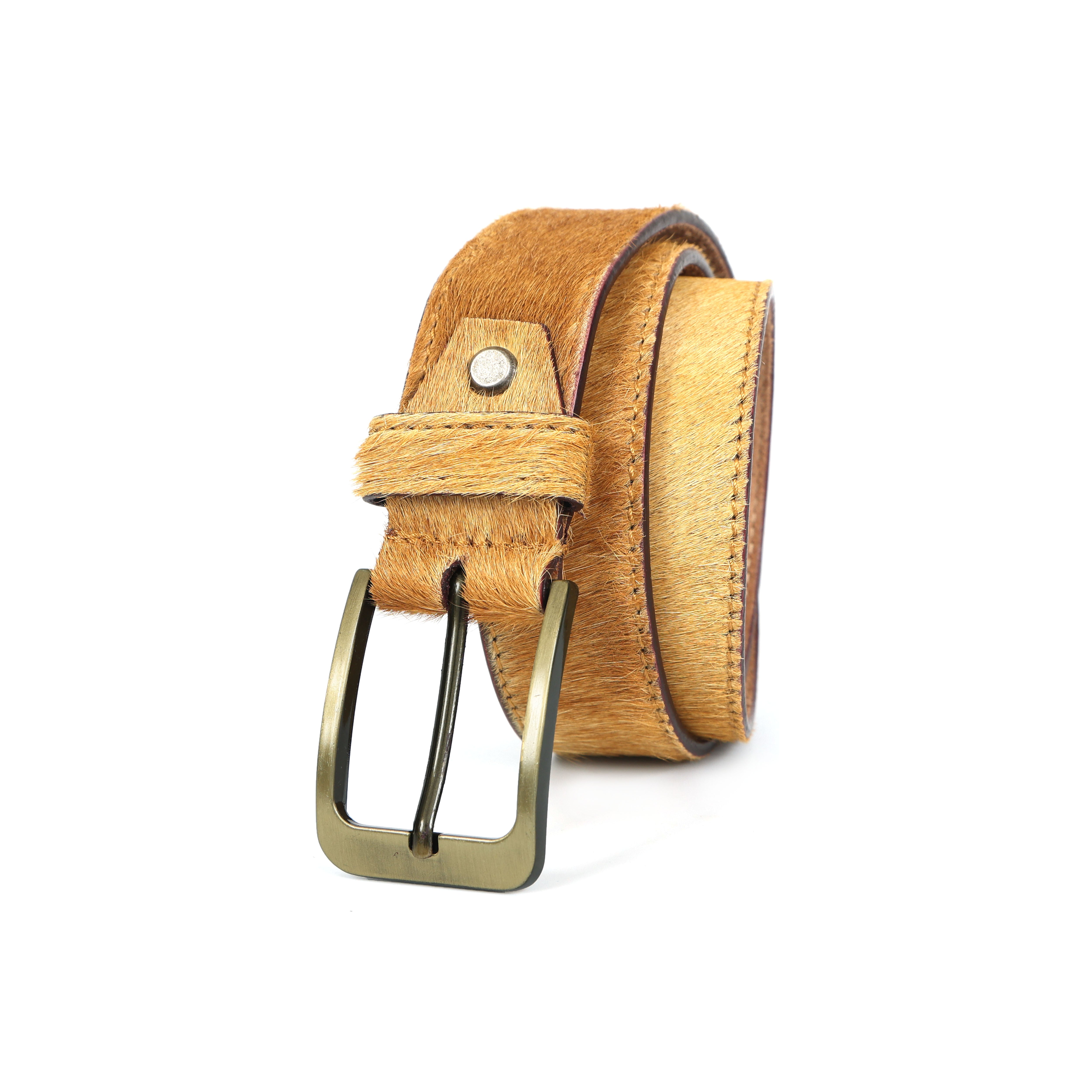 Unisex Premium Tan Hairon Leather Belt With Brass Buckle Handmade Stylish Accessory