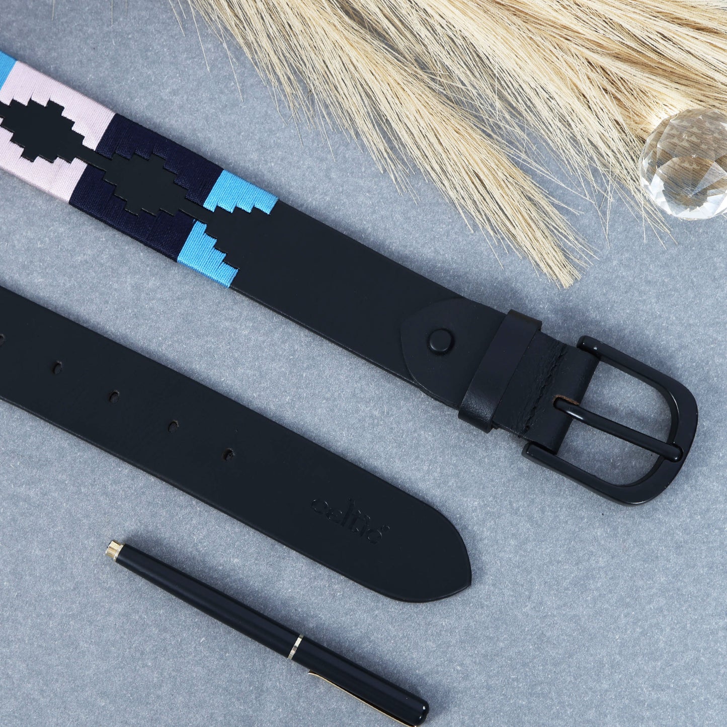 Premium Black Leather Black Buckle Belt with Multi-Color Stitching Stylish & Durable.LB-875