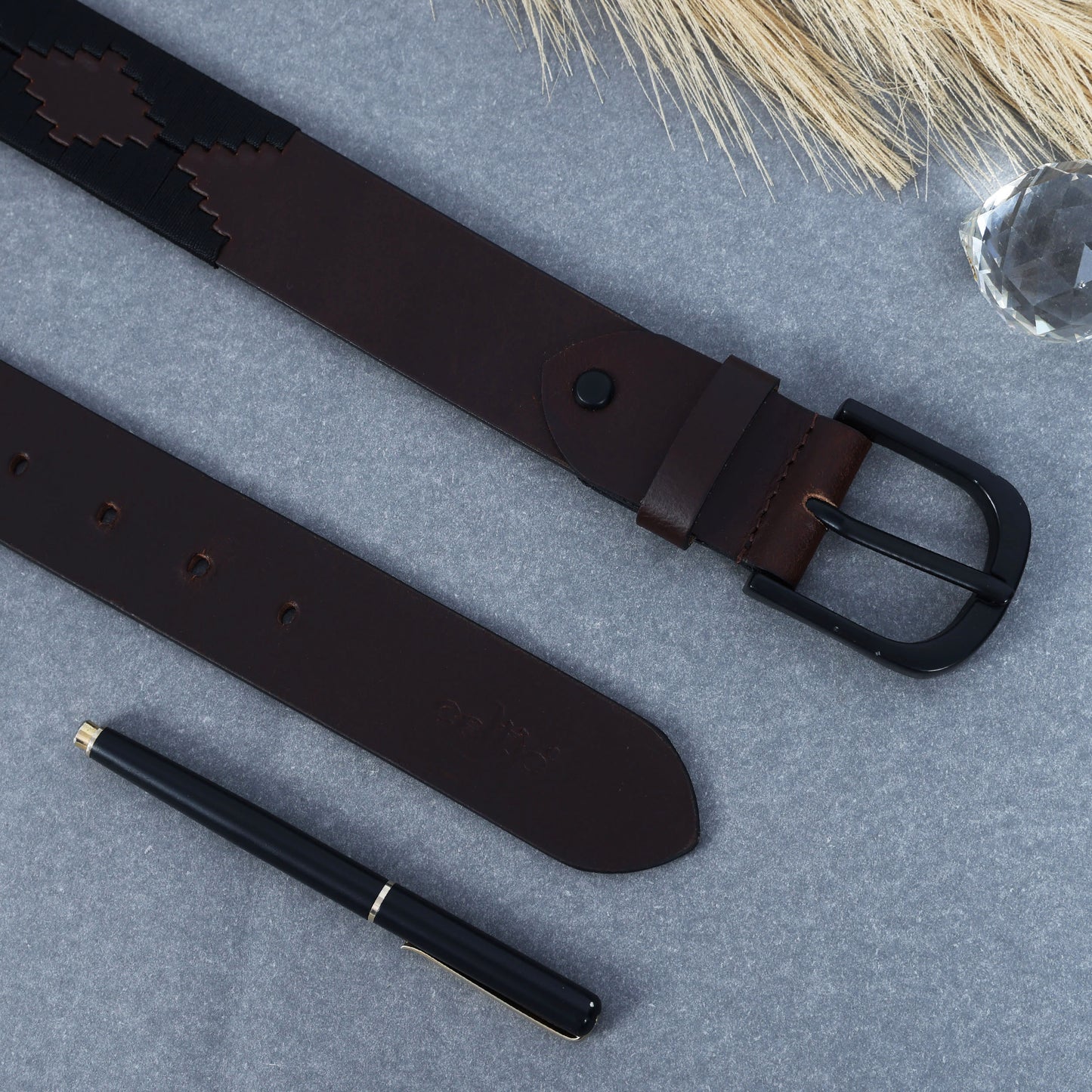 Premium Brown Leather Polo Belt with Black Webbing Stylish and Durable Accessory. LB-869