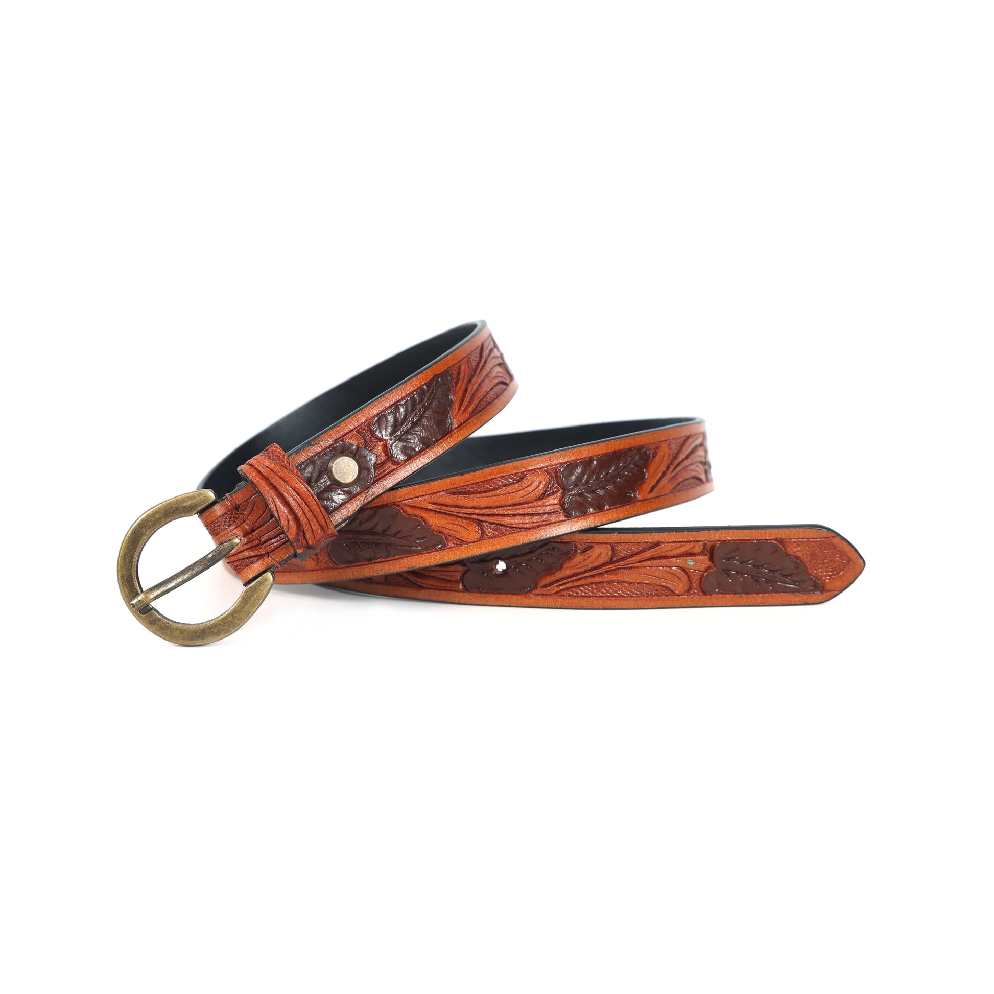 Premium Brown Leather Hand-Carved Belt  Elegant Formal Wear Accessory. LB-848
