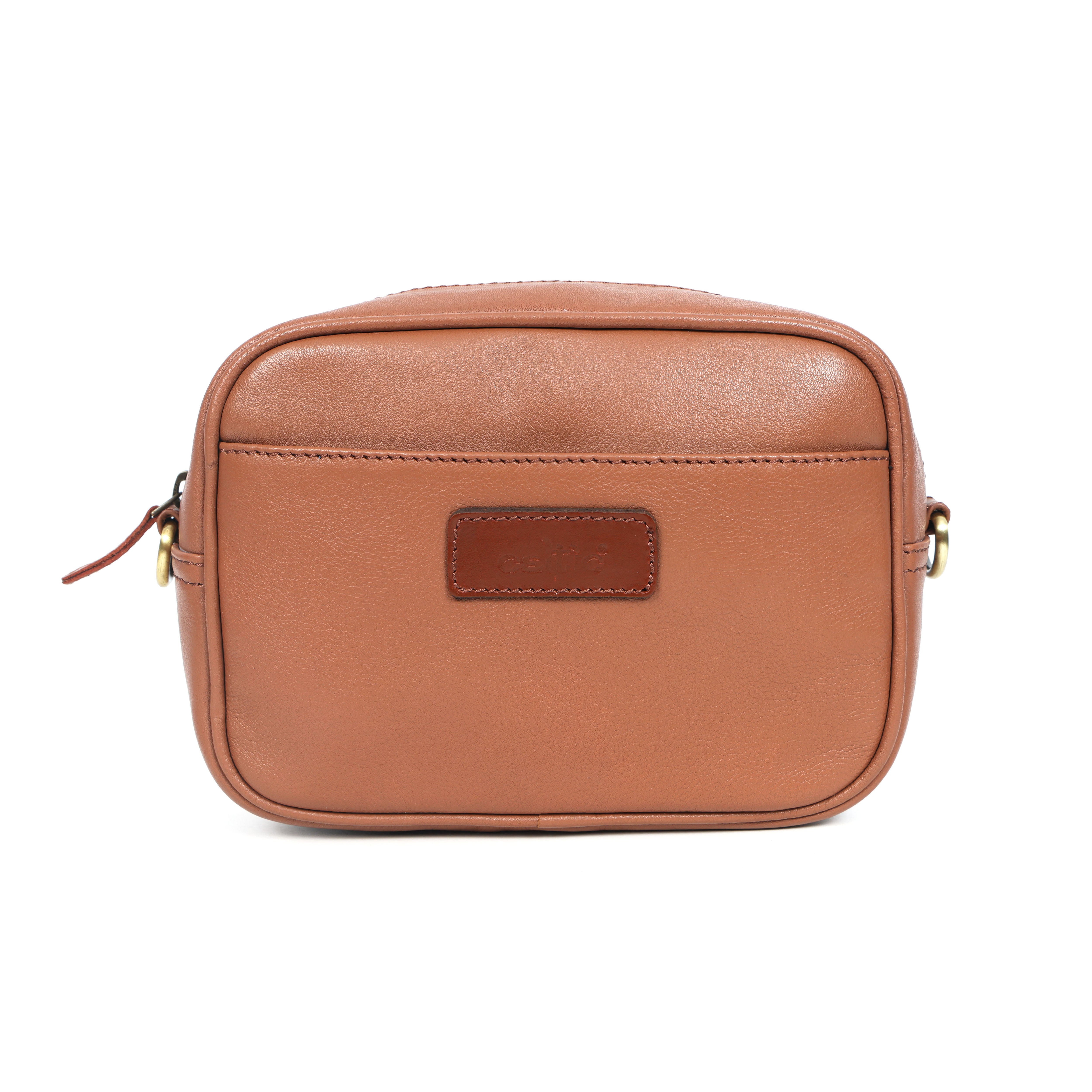 Premium Export Leather Compact Crossbody Bag | Multiple Zip Pockets & Adjustable Strap