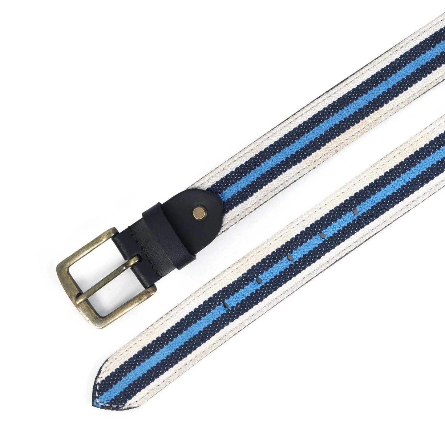 Black Leather Belt with Blue Webbing 38mm. LB-833