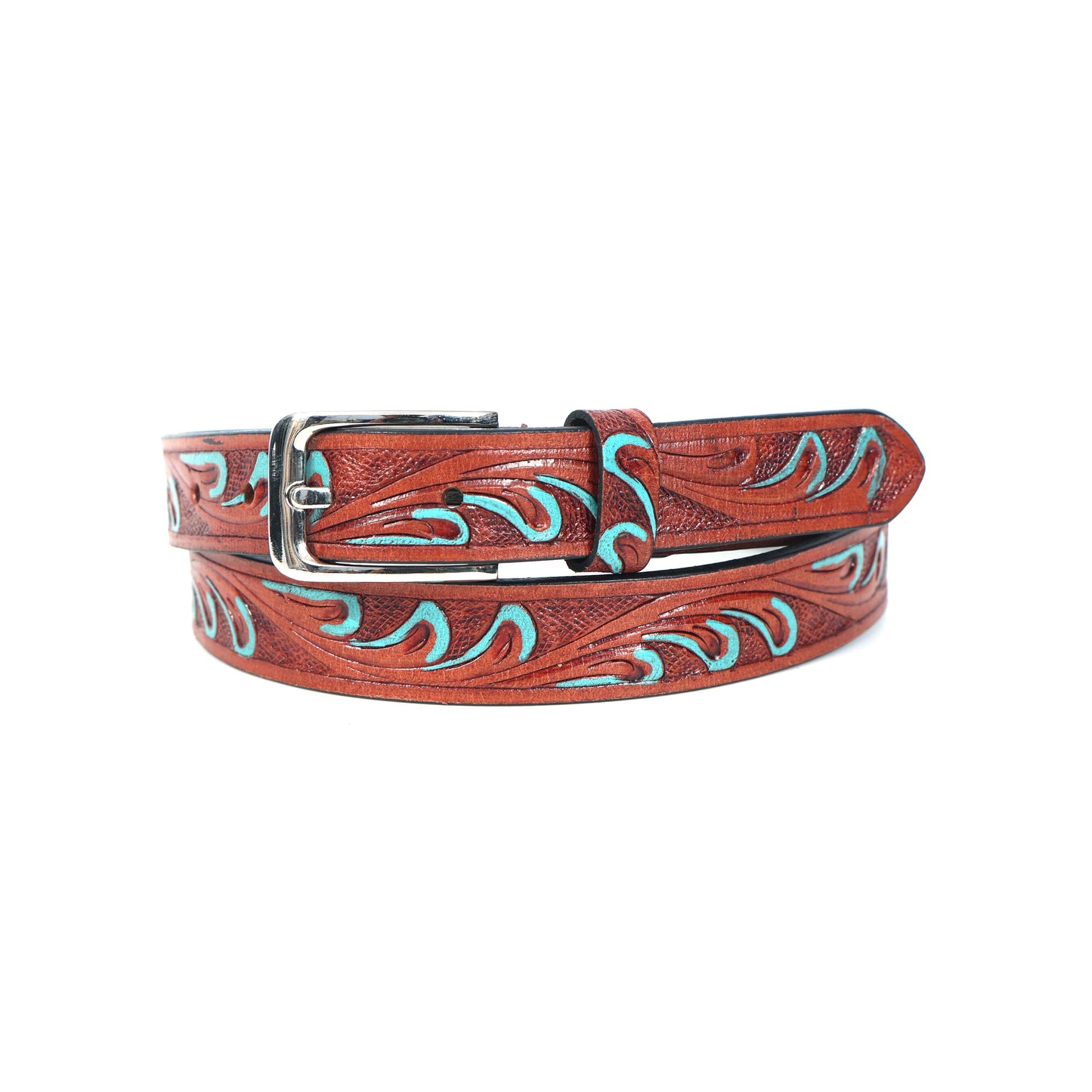 Premium Tan & Blue Leather Belt with Silver Buckle  Stylish & Durable. LB-856