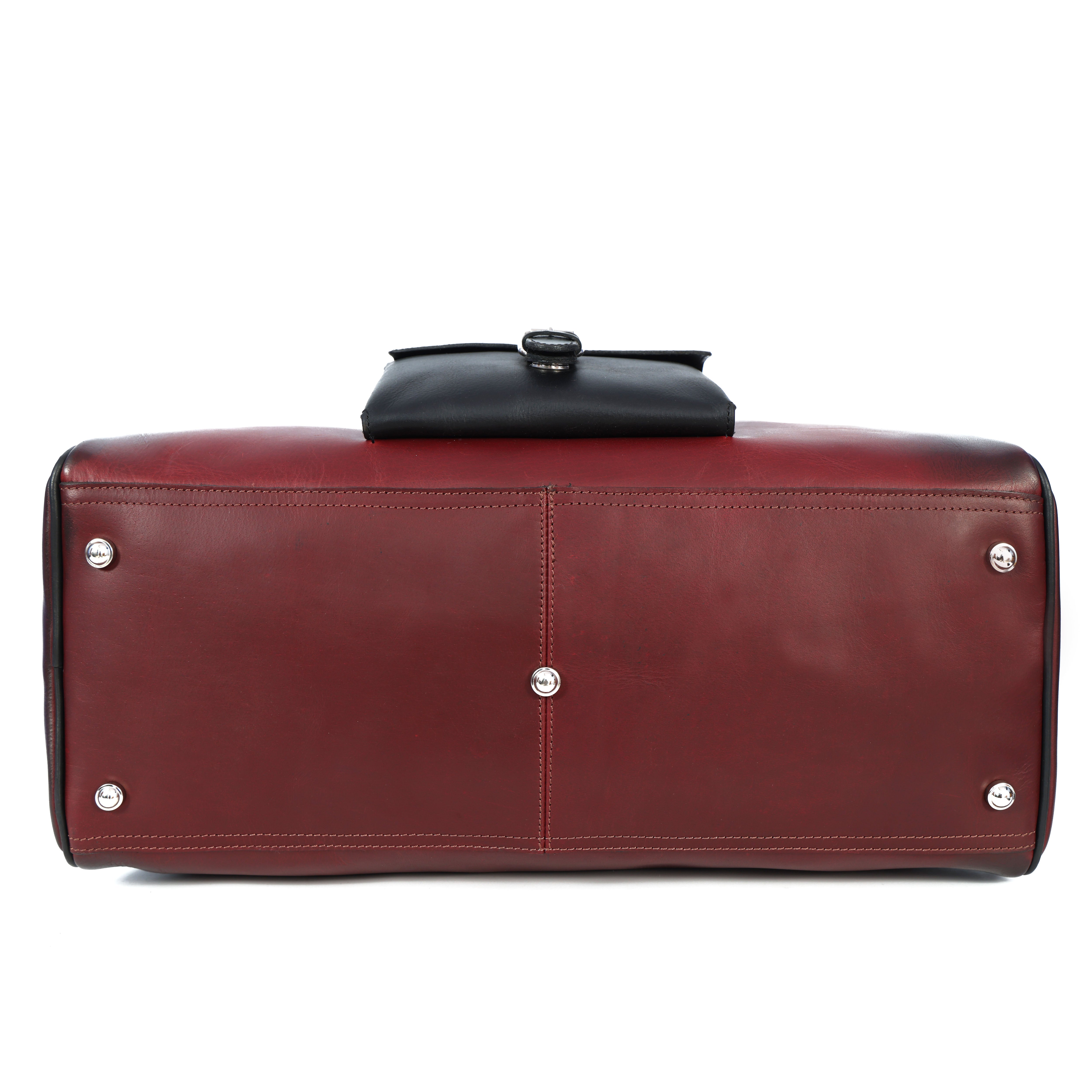 Premium Genuine Leather Travel Duffel Bag with Front Buckle Pocket & Dual Carry Straps