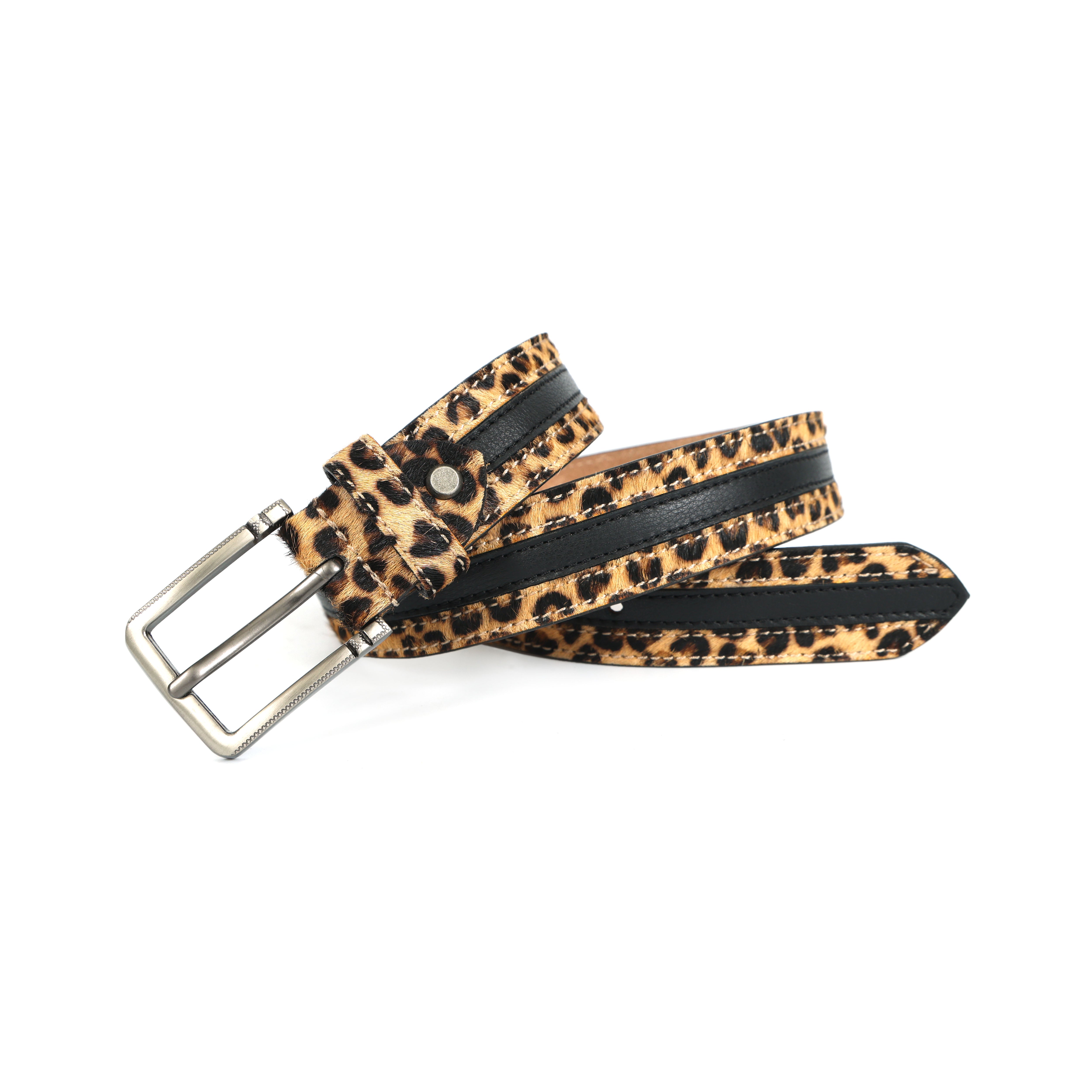 Womens Leopard Print Leather Belt with Sleek Metal Buckle for Trendy Casual Wear