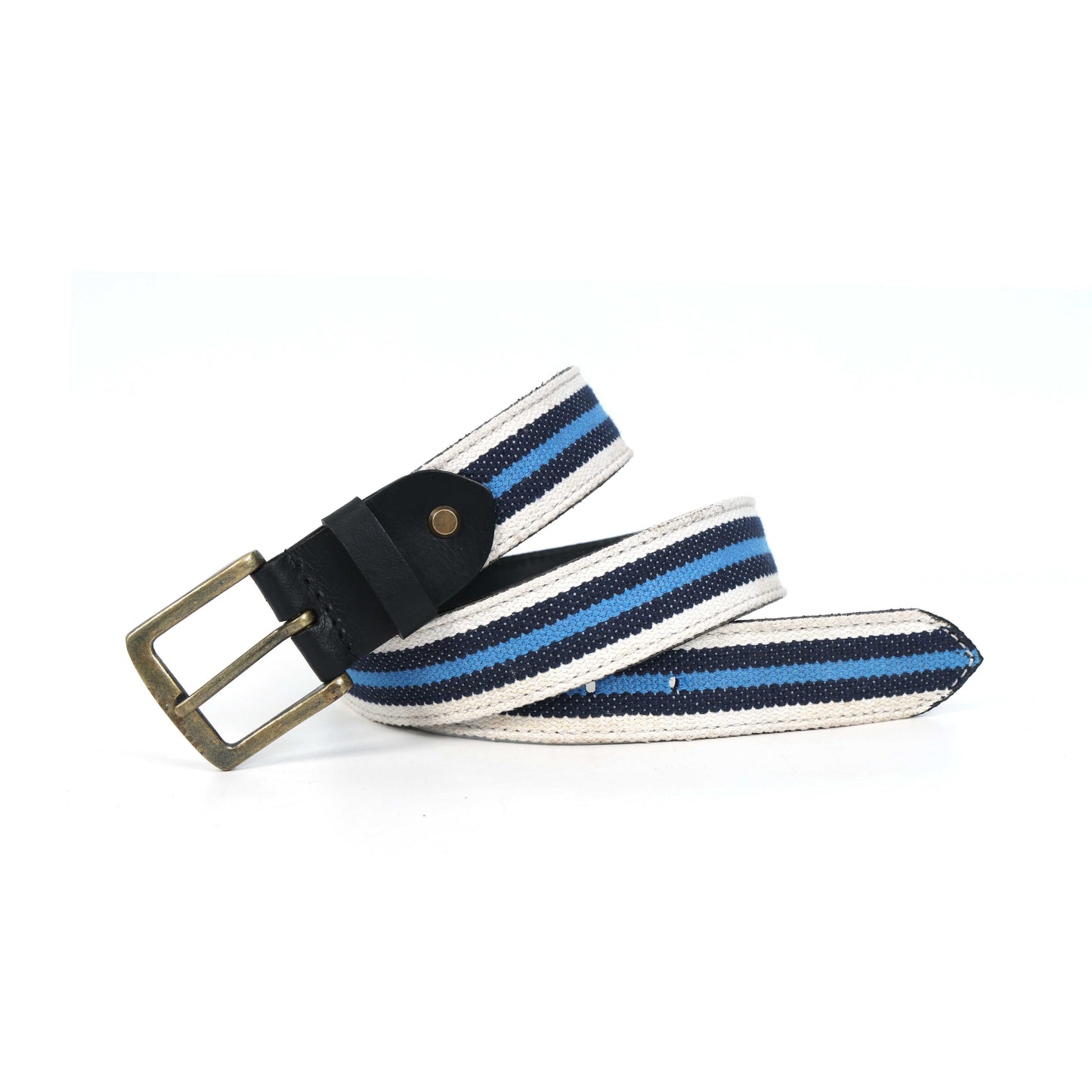 Black Leather Belt with Blue Webbing 38mm. LB-833